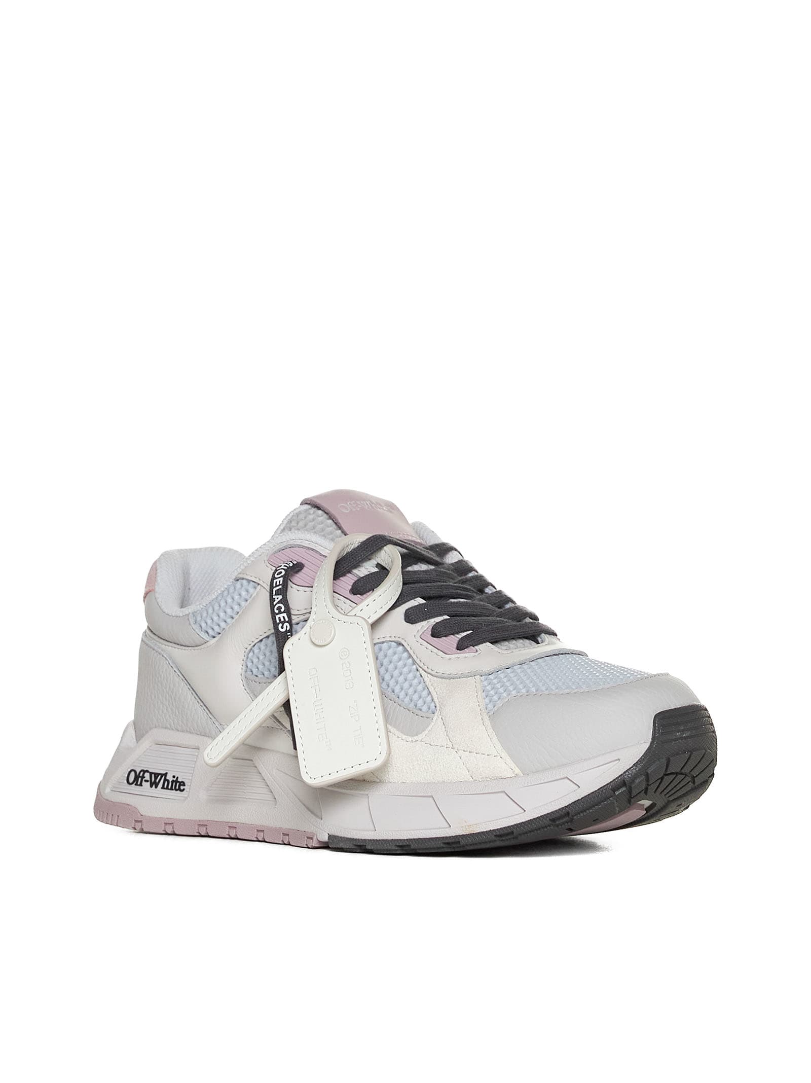 Off-white Kick Off Leather And Mesh Sneakers In Off Light Blue Lilac