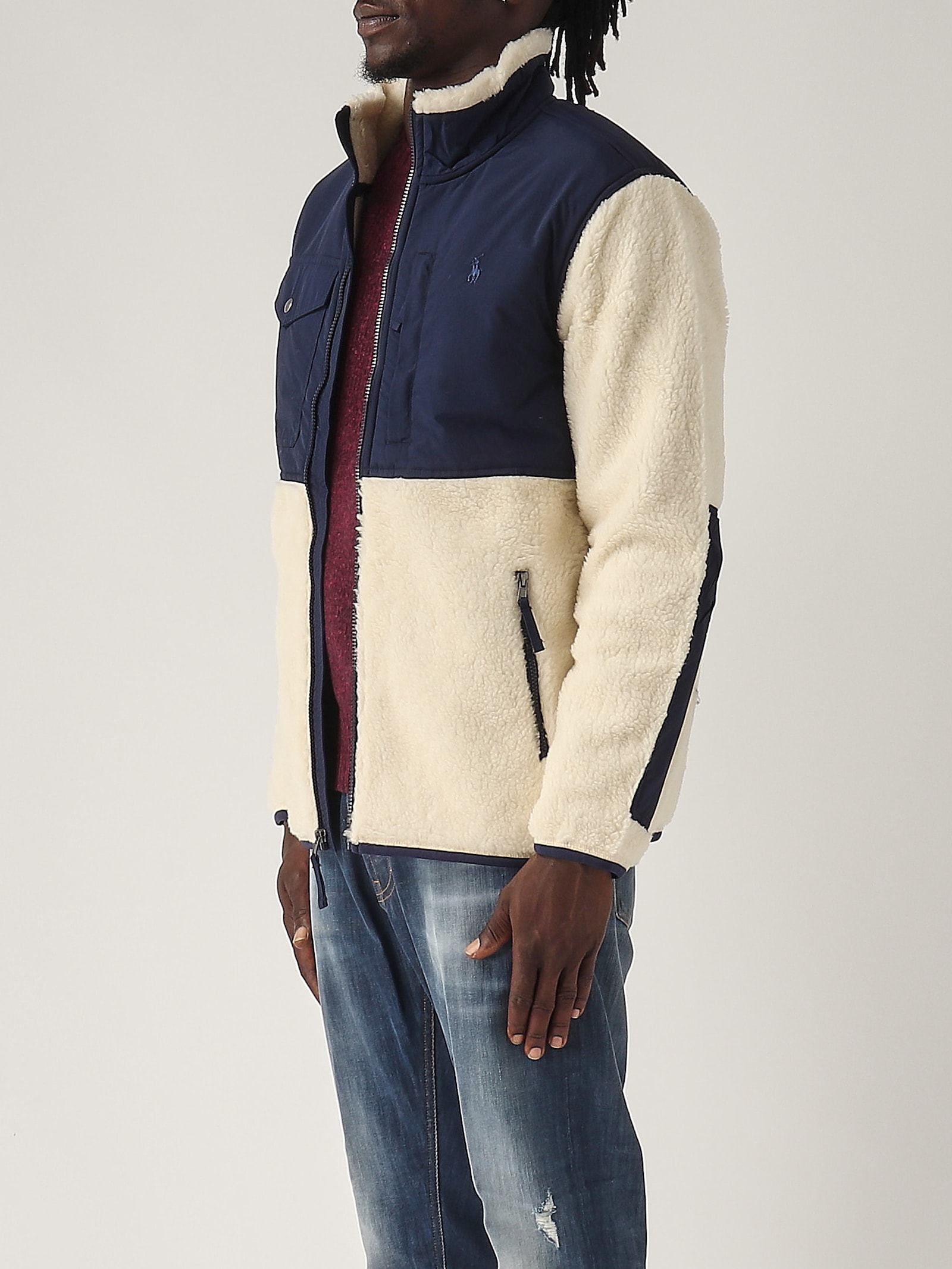 Shop Polo Ralph Lauren Giacca Ibrida Jacket In Navy-latte