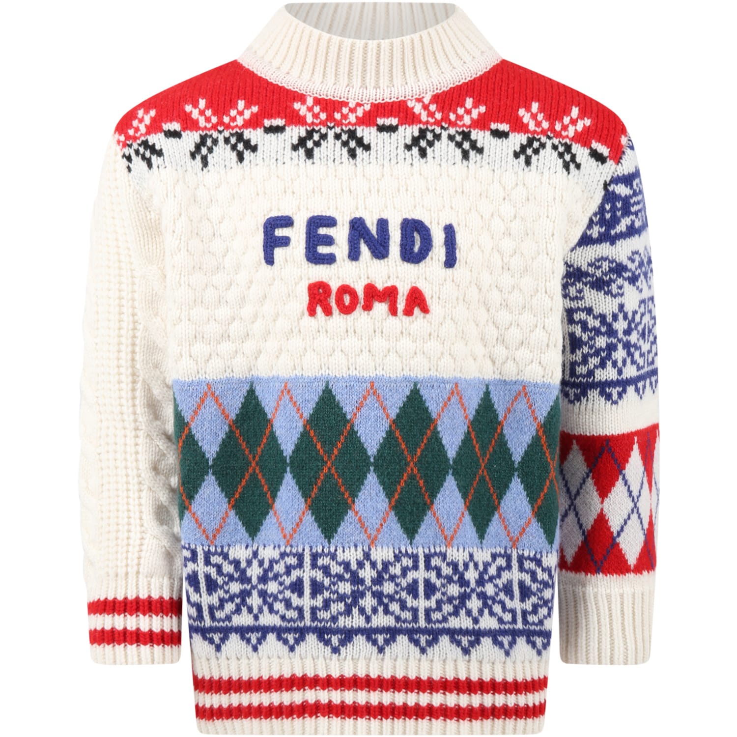 Fendi Kids' White Sweater For Boy With Logo In Multicolor