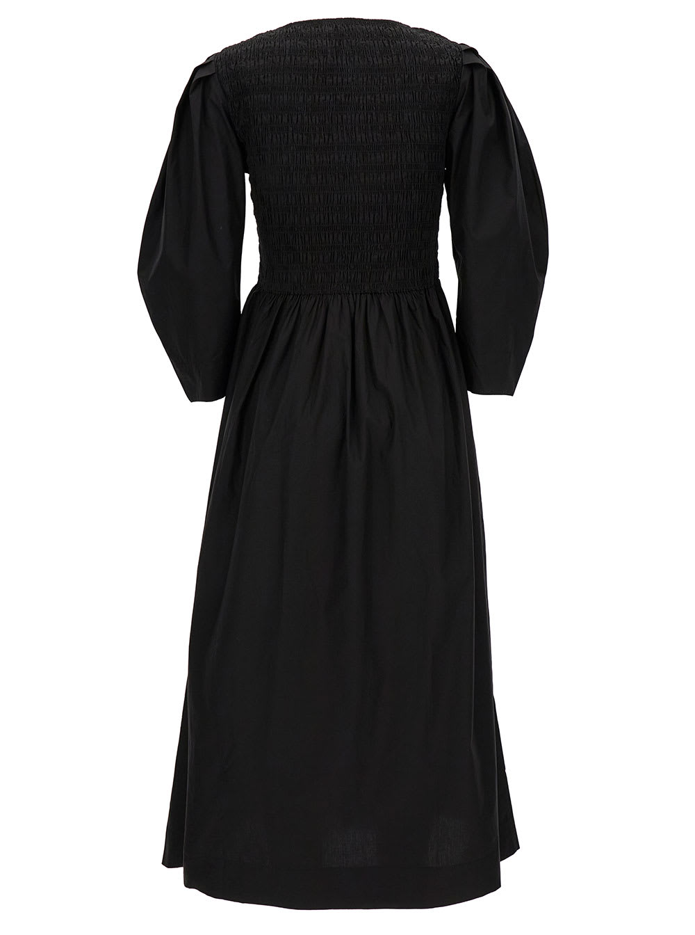 Shop Ganni Black Maxi Dress With Balloon Sleeves In Cotton Woman