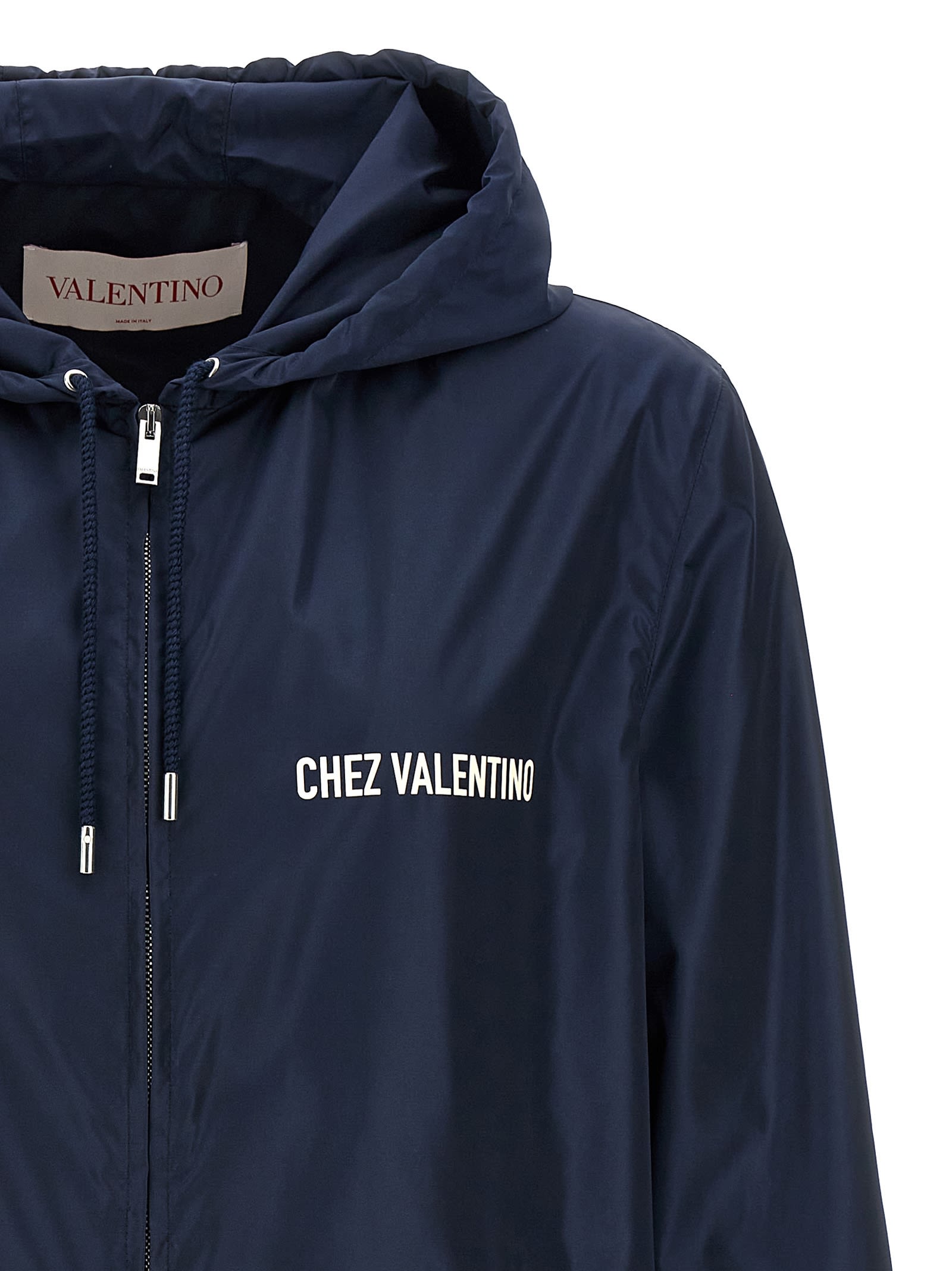 Valentino Hooded Jacket Featuring Drawstring Accents In Blue