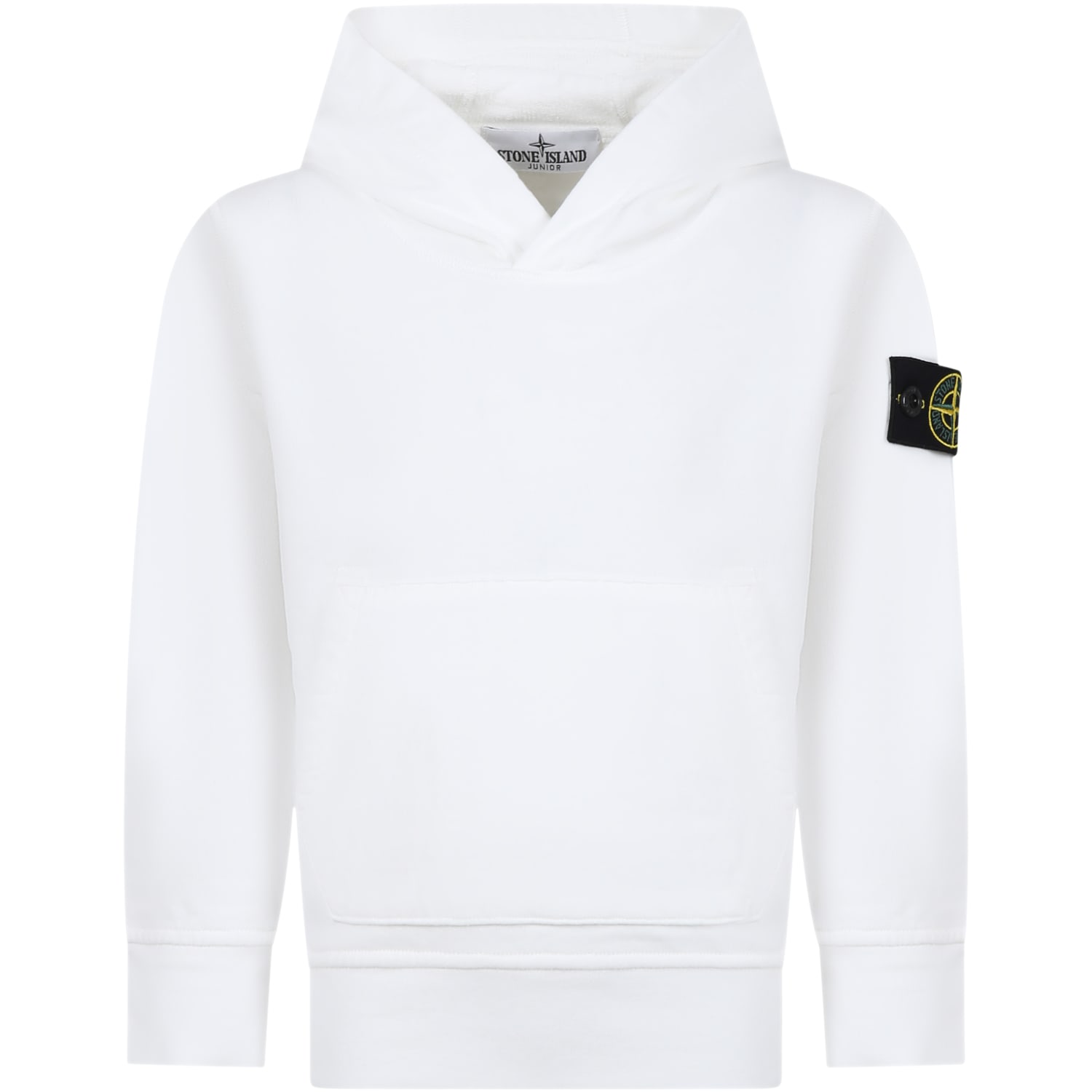 Stone Island Kids' White Sweatshirt For Boy With Iconic Logo In Bianco