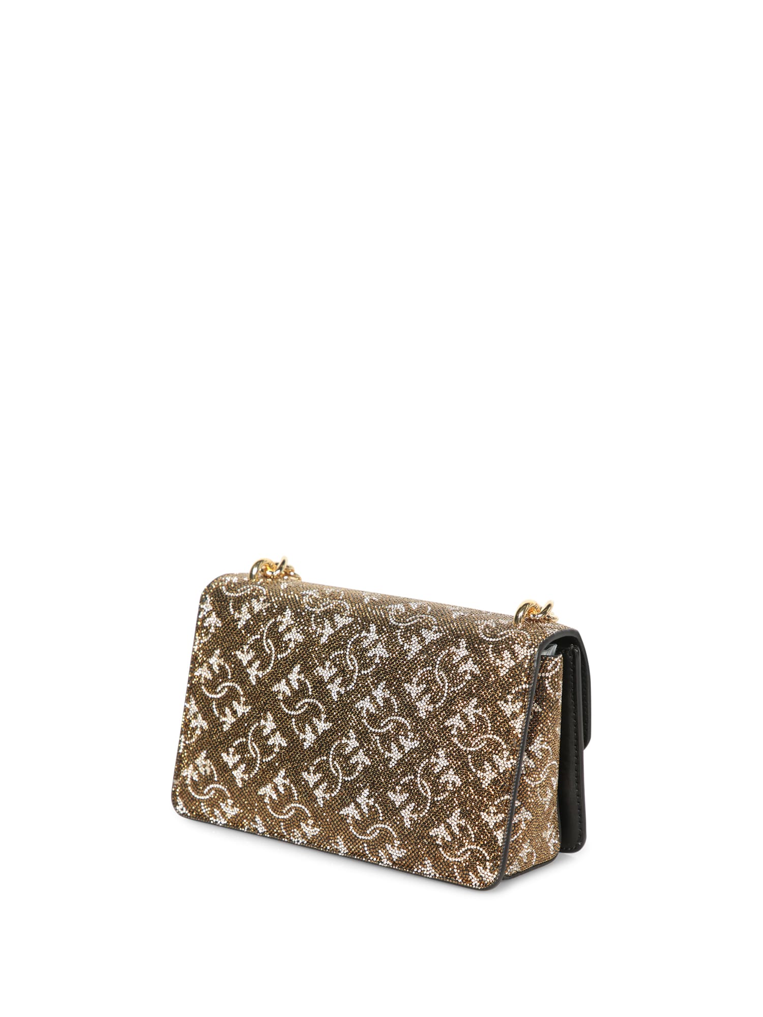 Shop Pinko Love Mini Bronze Strass Bag In Metallic