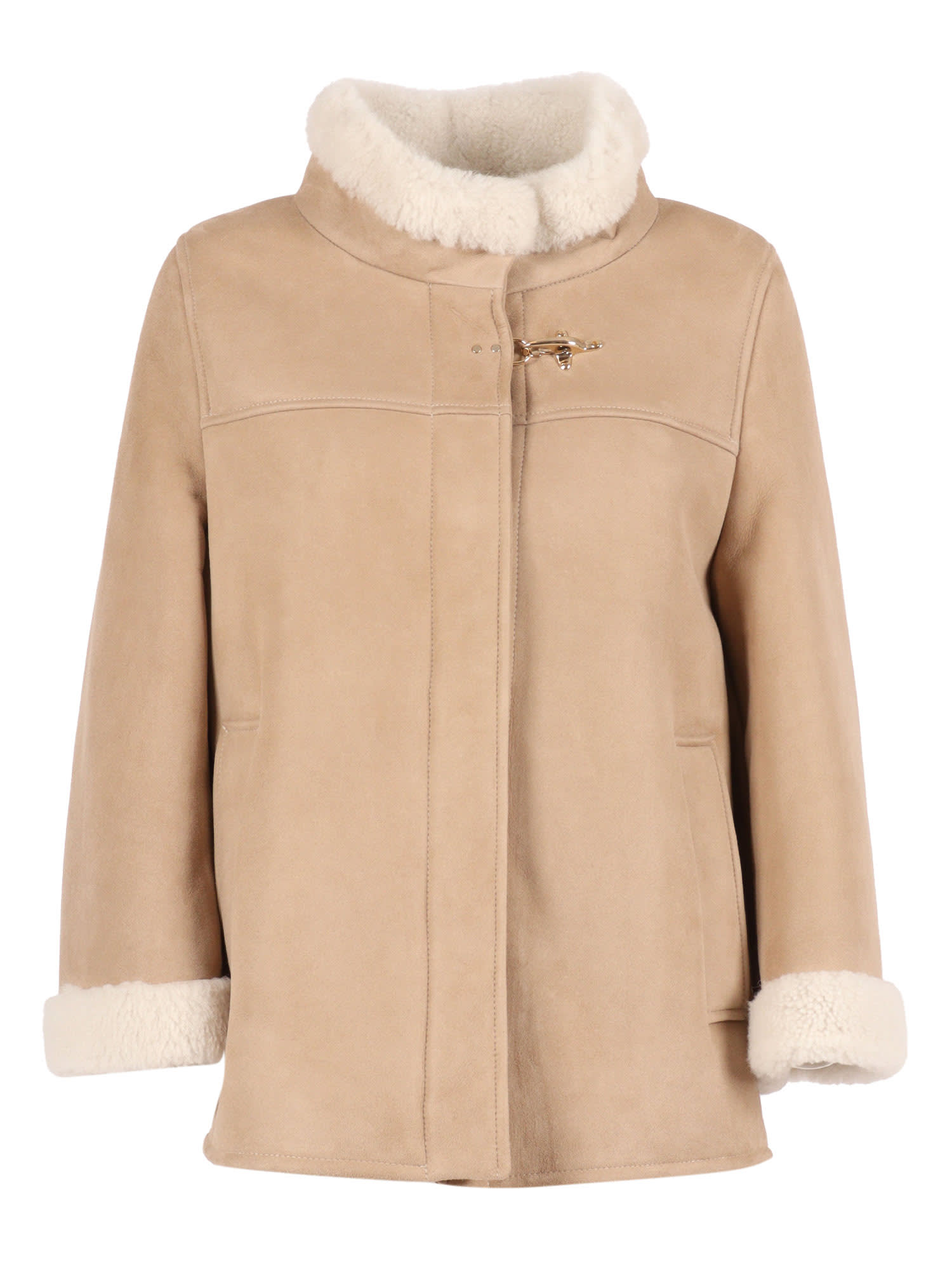 Fay Shearling+hook Cape In Brown