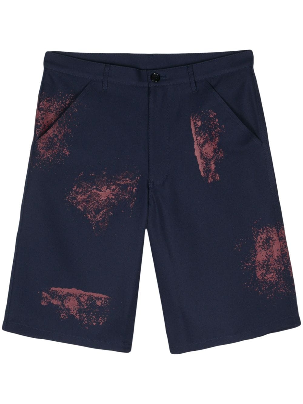 Comme Des Garçons Twill Weave Paint Splatter Detail Shorts In Blue