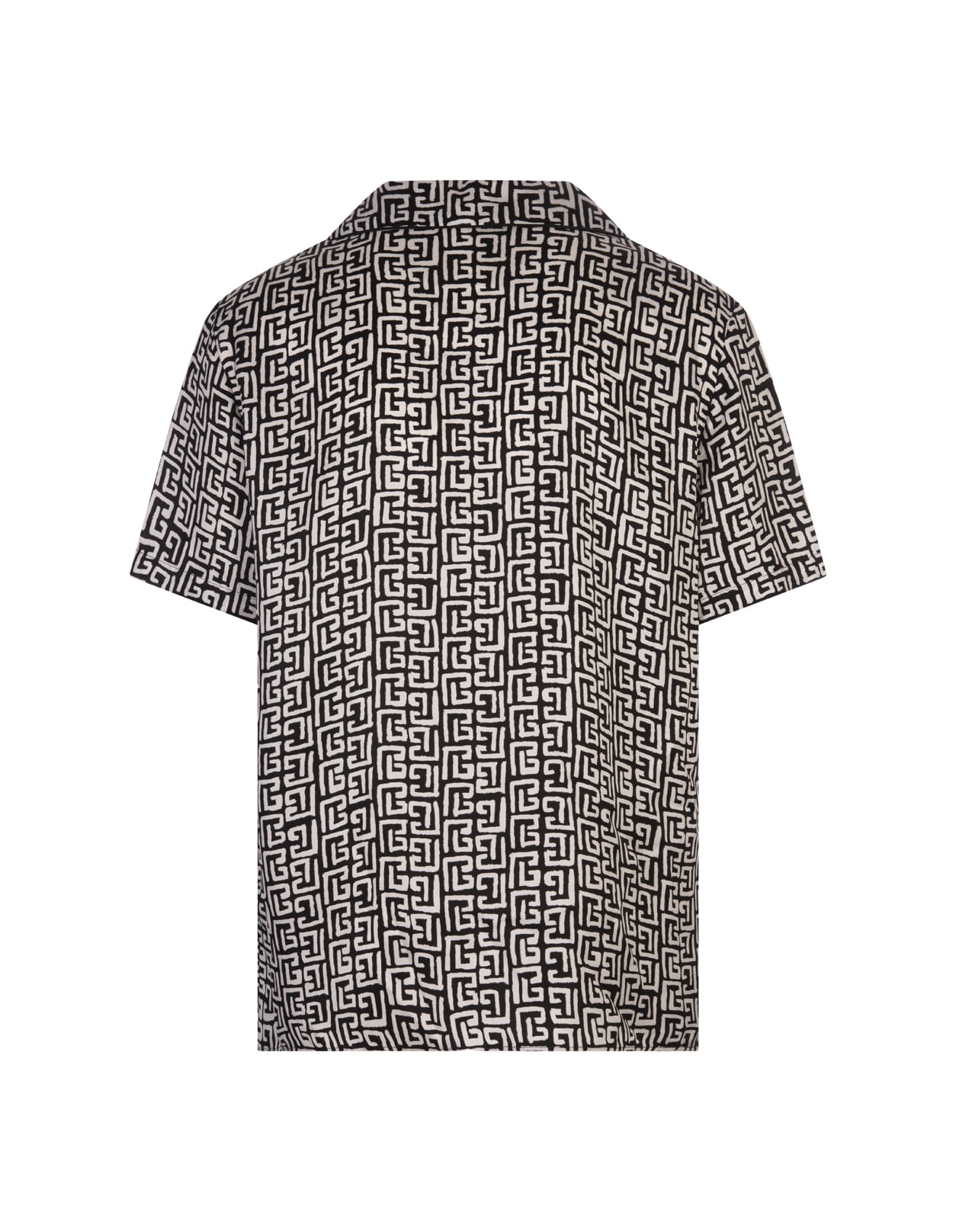 Shop Balmain Bowling Shirt With All-over Monogram In Black