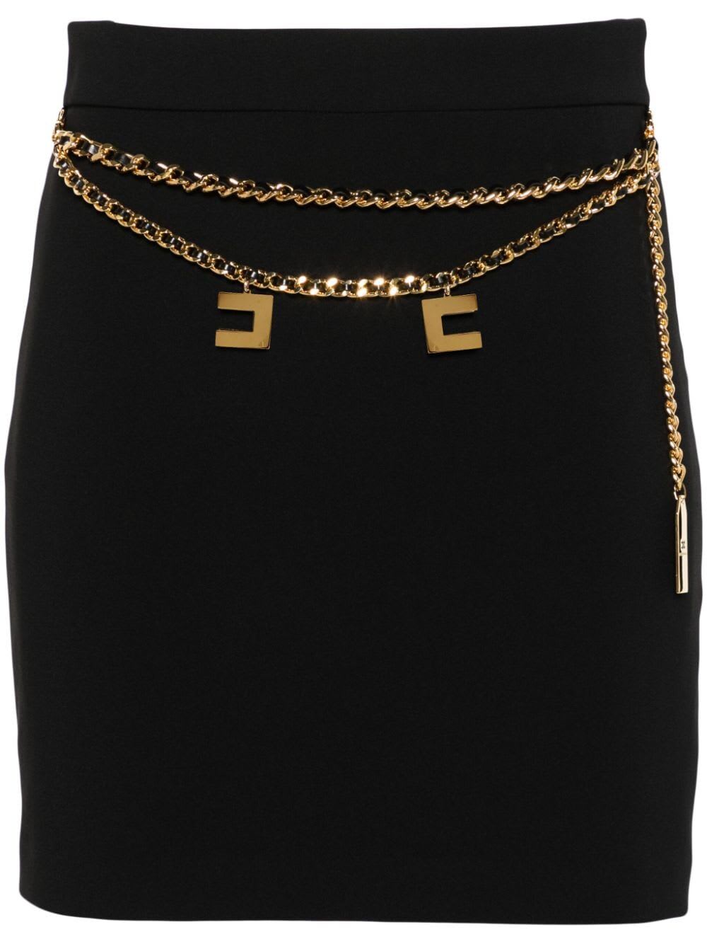 Shop Elisabetta Franchi Mini Skirt With Chain In Black