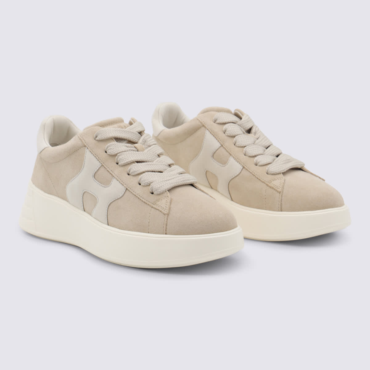 Hogan Low Top Sneakers With Rubber Sole And Suede Upper In Neutral