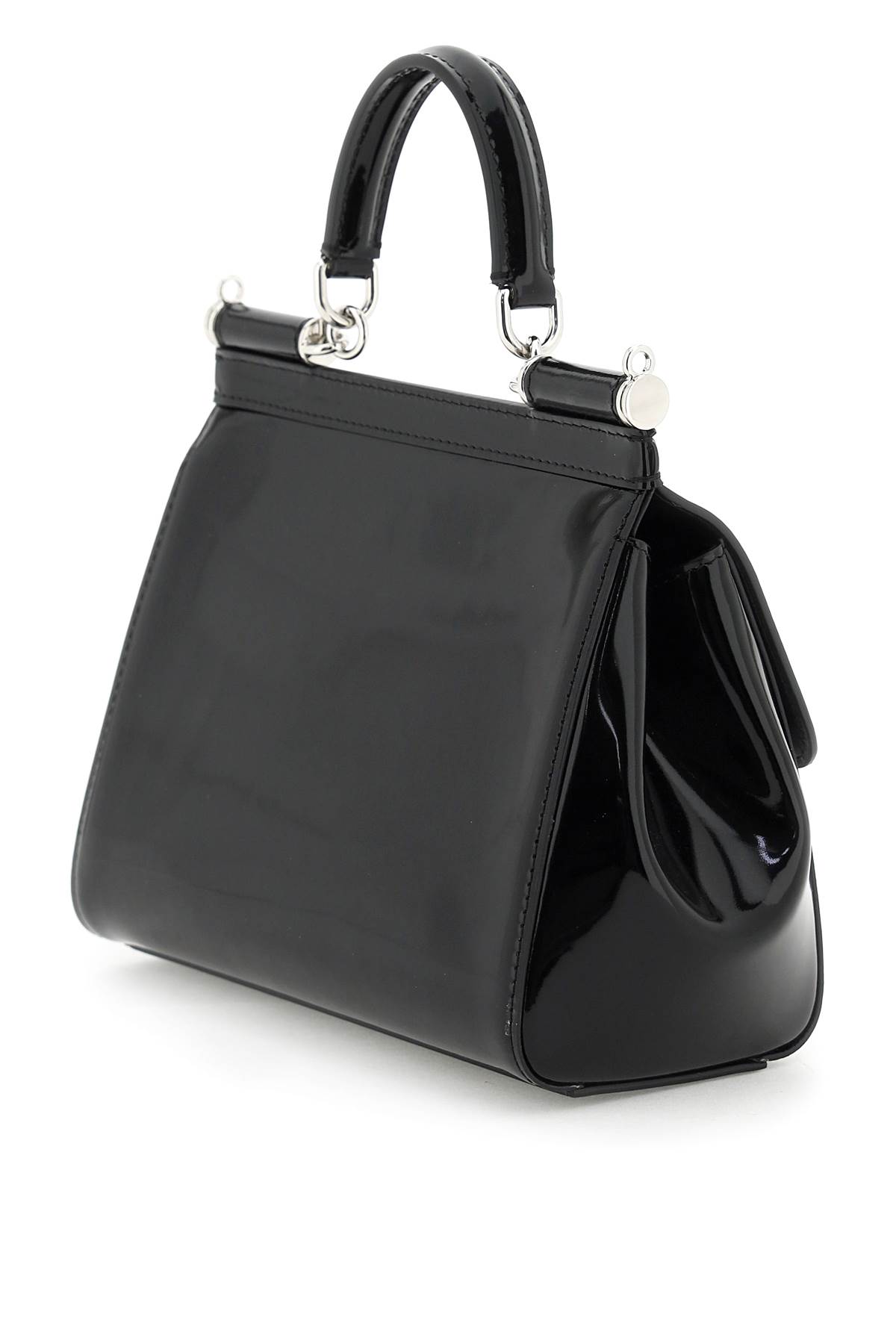 Shop Dolce & Gabbana Patent Leather Sicily Handbag In Nero