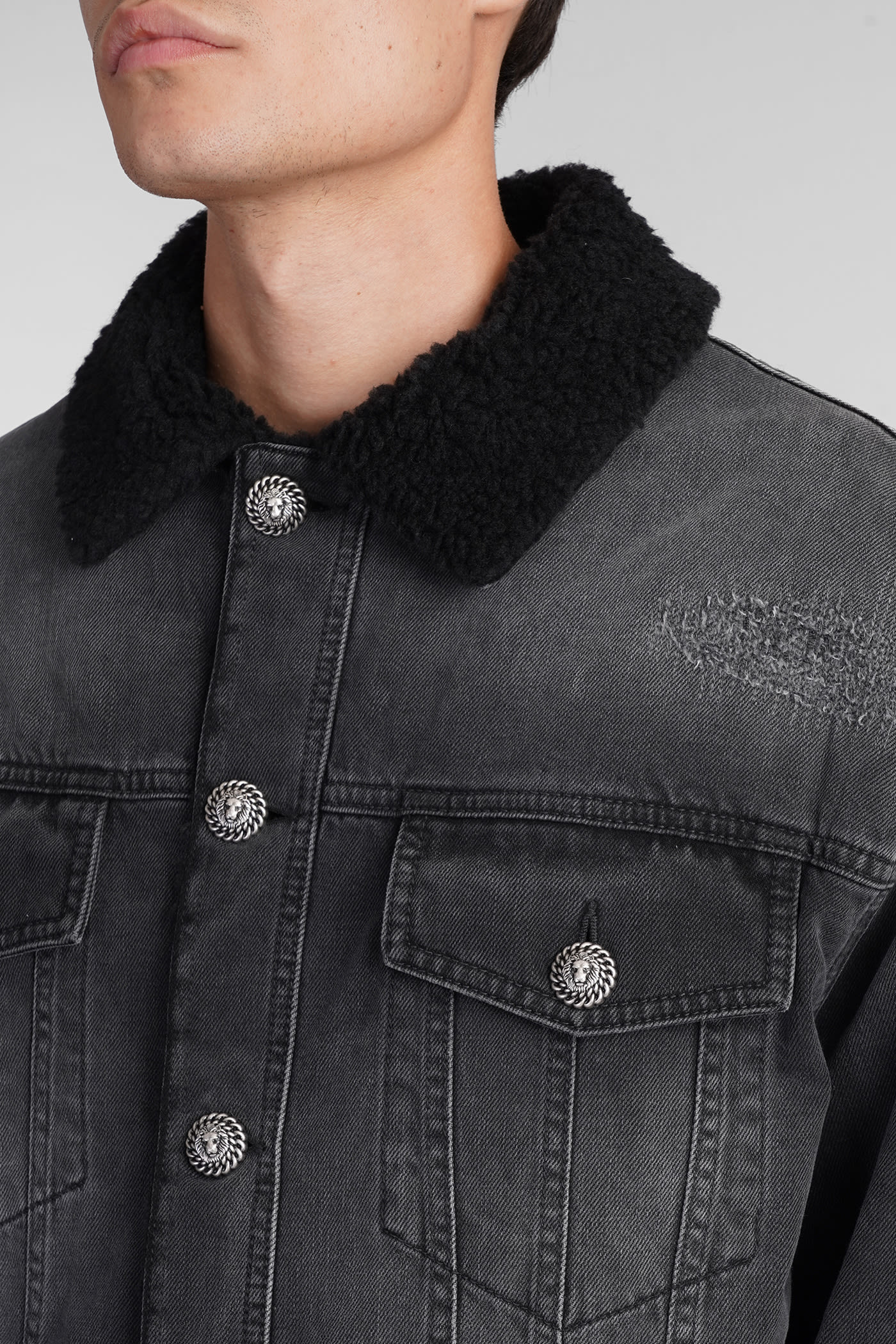 Shop Balmain Denim Jackets In Grey Cotton