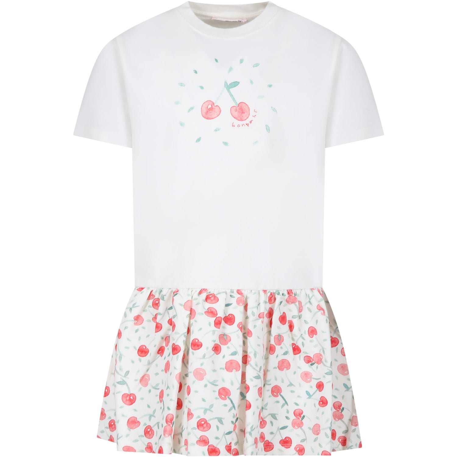 Bonpoint Kids' White Dress For Girl With Cherries Print In Off White