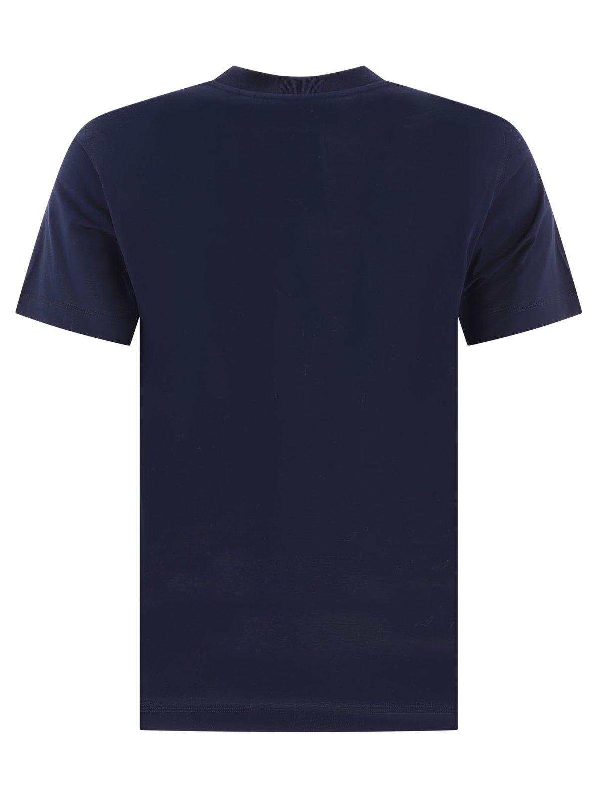 Shop Burberry Logo Embroidered Crewneck T-shirt In Blue