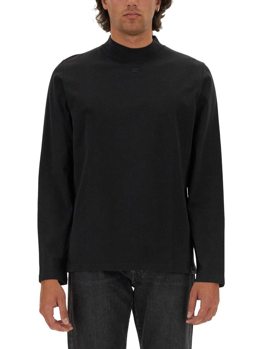 Shop Courrèges Logo Embroidered Long-sleeve T-shirt In Black