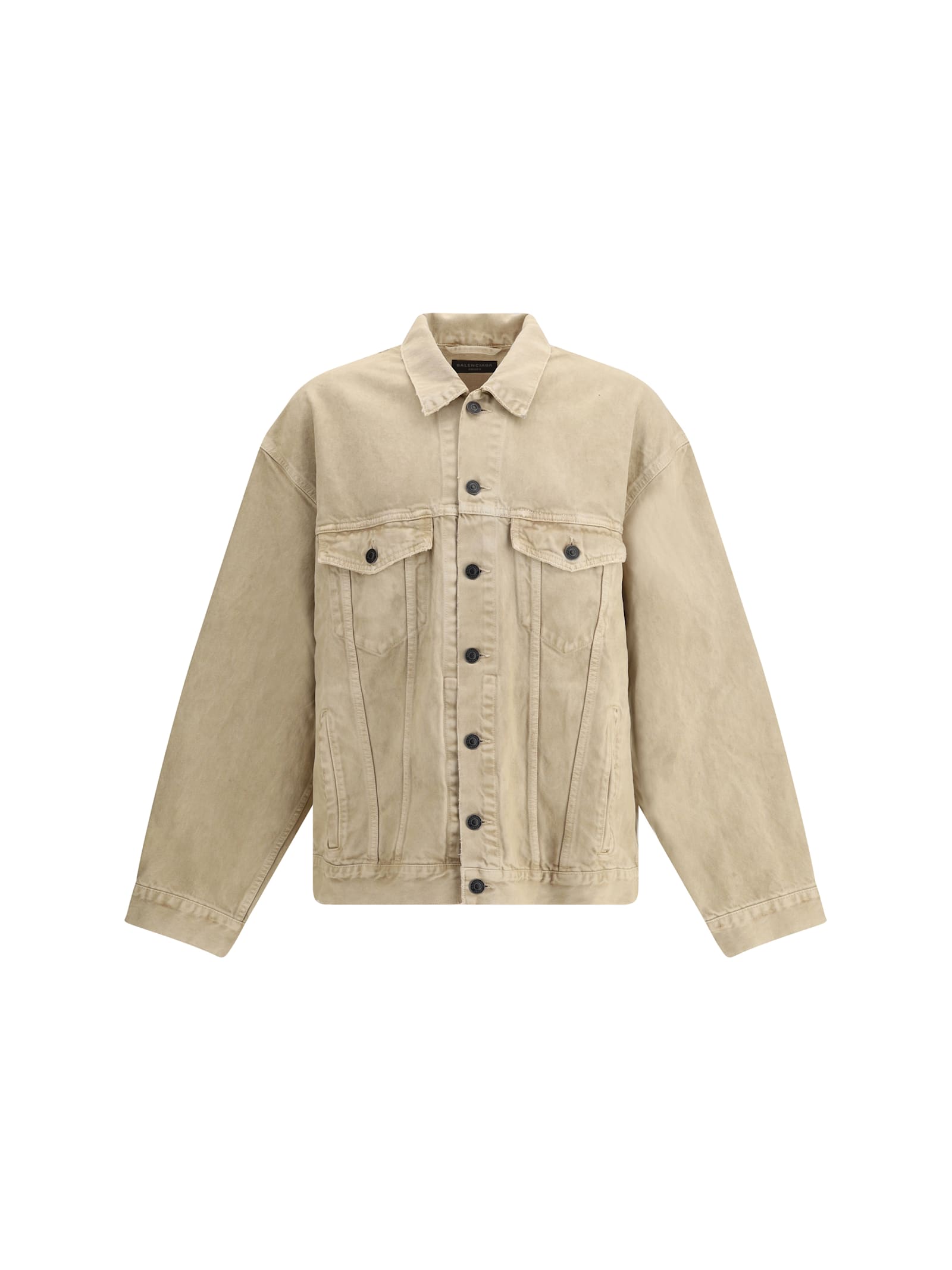 Balenciaga Beige Denim Jacket With Contrast Logo Embroidery In Neutral