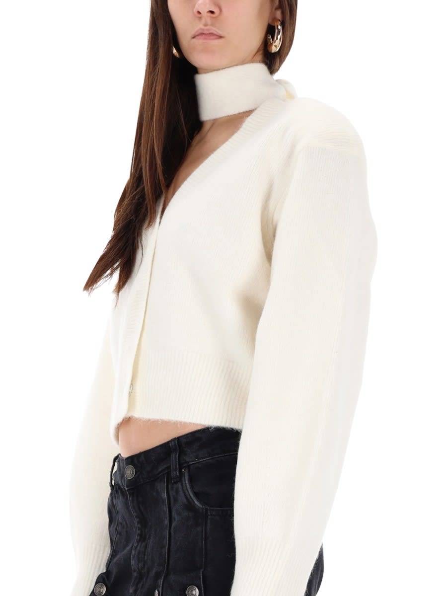 Rotate Birger Christensen Cardigan Con Sciarpa Lavorata A Maglia Bianco In White