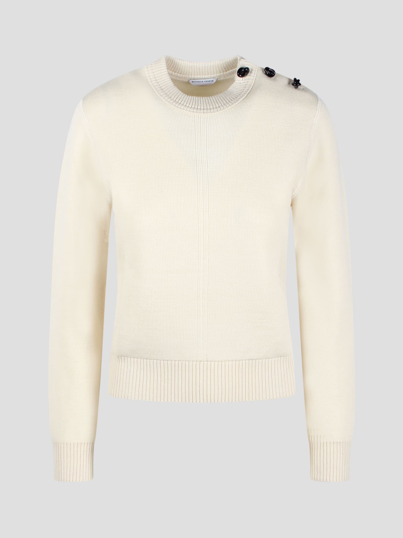 Bottega Veneta Crew-neck Wool Sweater Embellished Buttons In Nude & Neutrals
