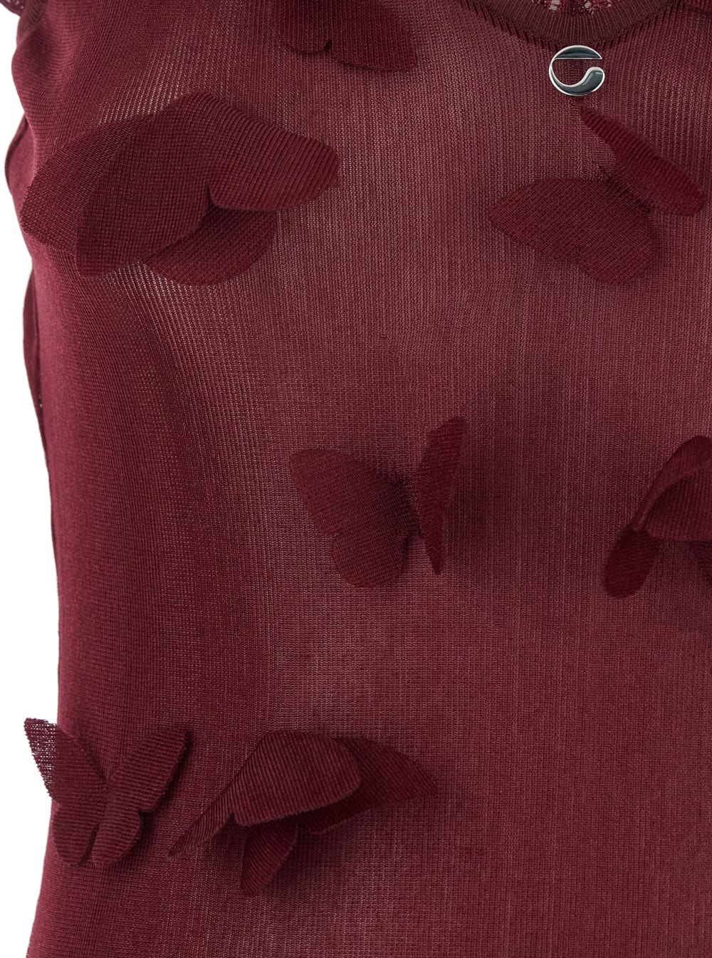 Coperni Red Sleeveless Midi Dress With V Neck And Butterfly Embellishments In Tech Fabric Woman In Brown