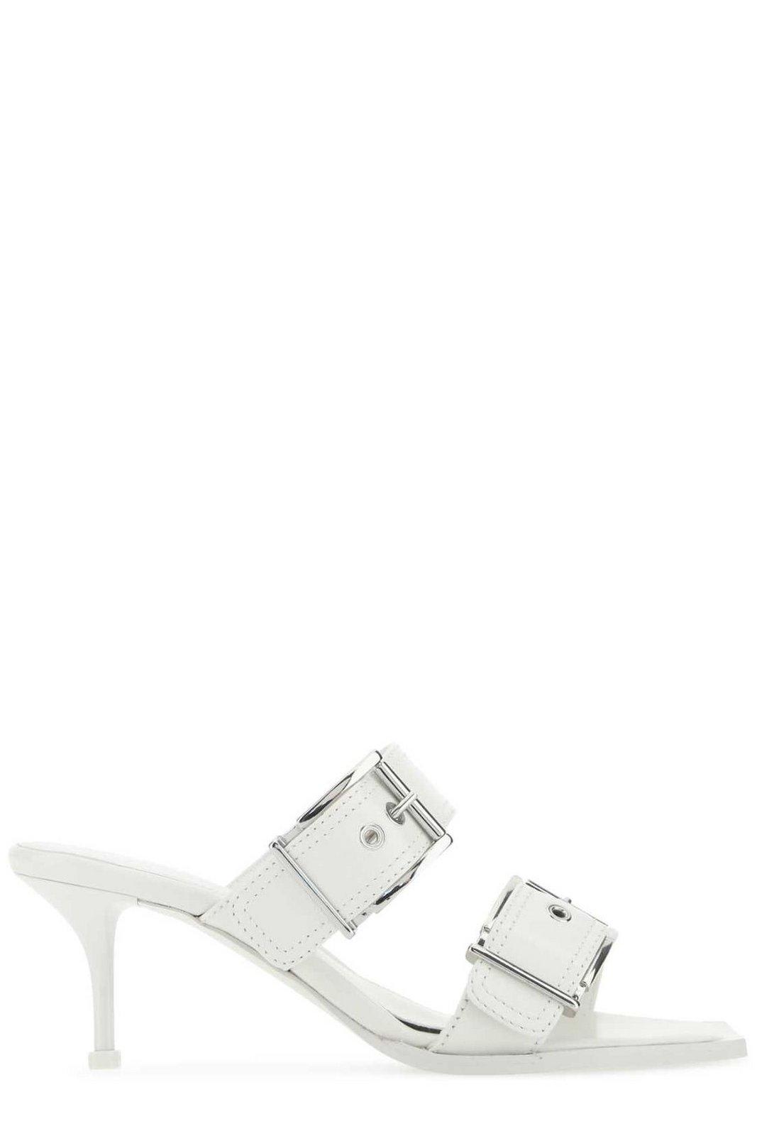 Shop Alexander Mcqueen Buckle-detailed Heeled Sandals In Bianco