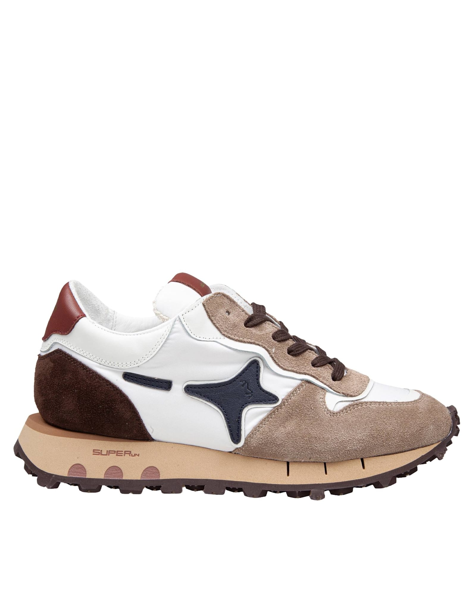 Super Sun Sneakers In Technical Fabric And Suede White And Brown Color