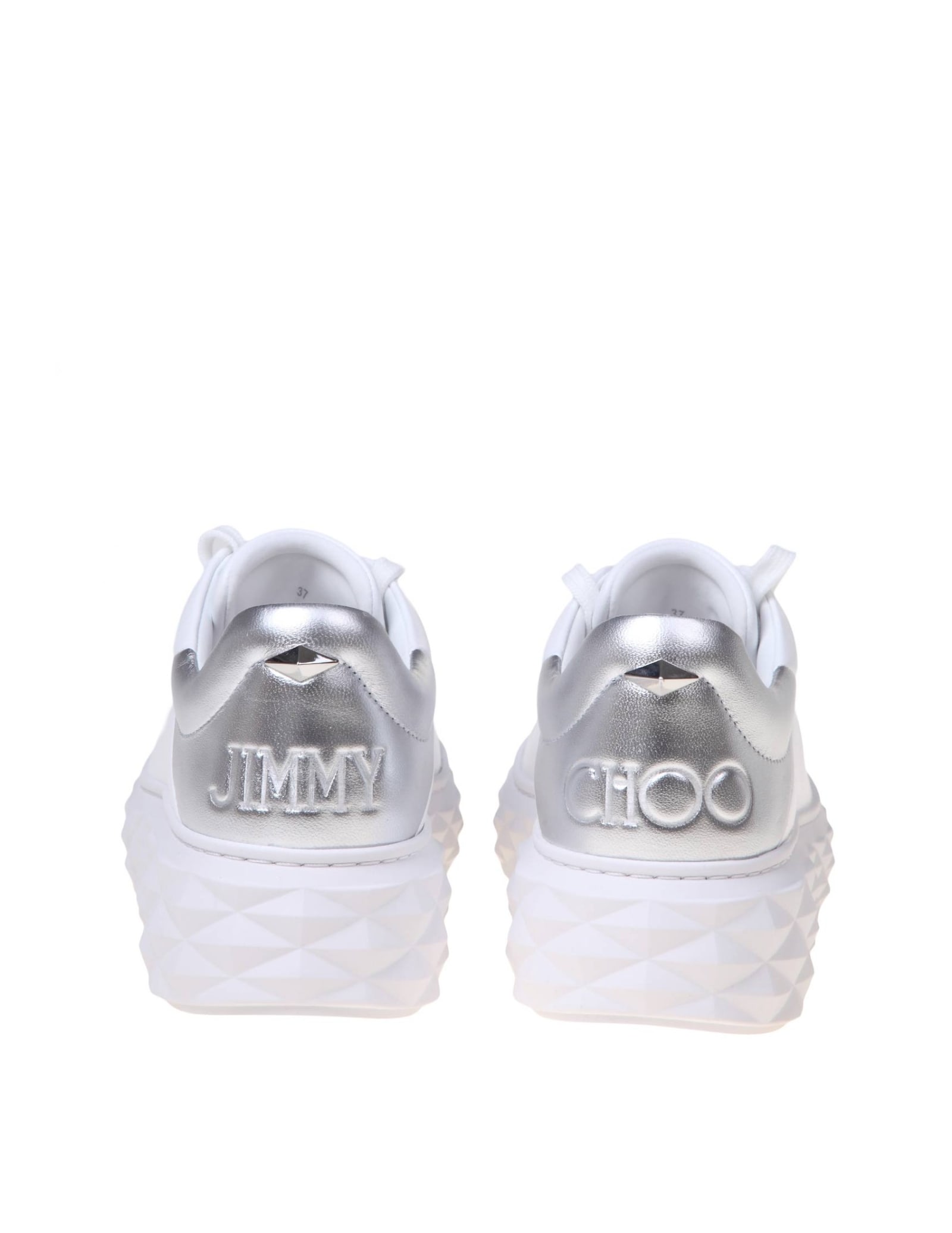 Shop Jimmy Choo Diamond Maxi Sneakers In White And Silver Leather