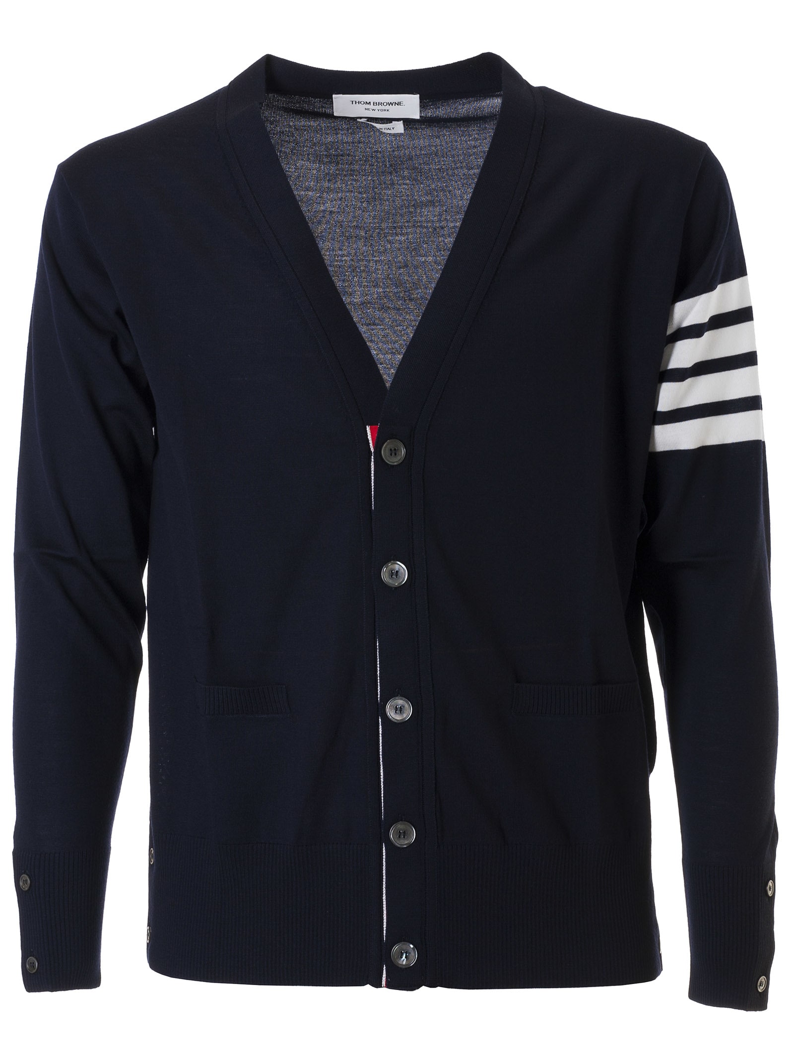 Thom Browne Stripe Detail V-neck Cardigan In Navy