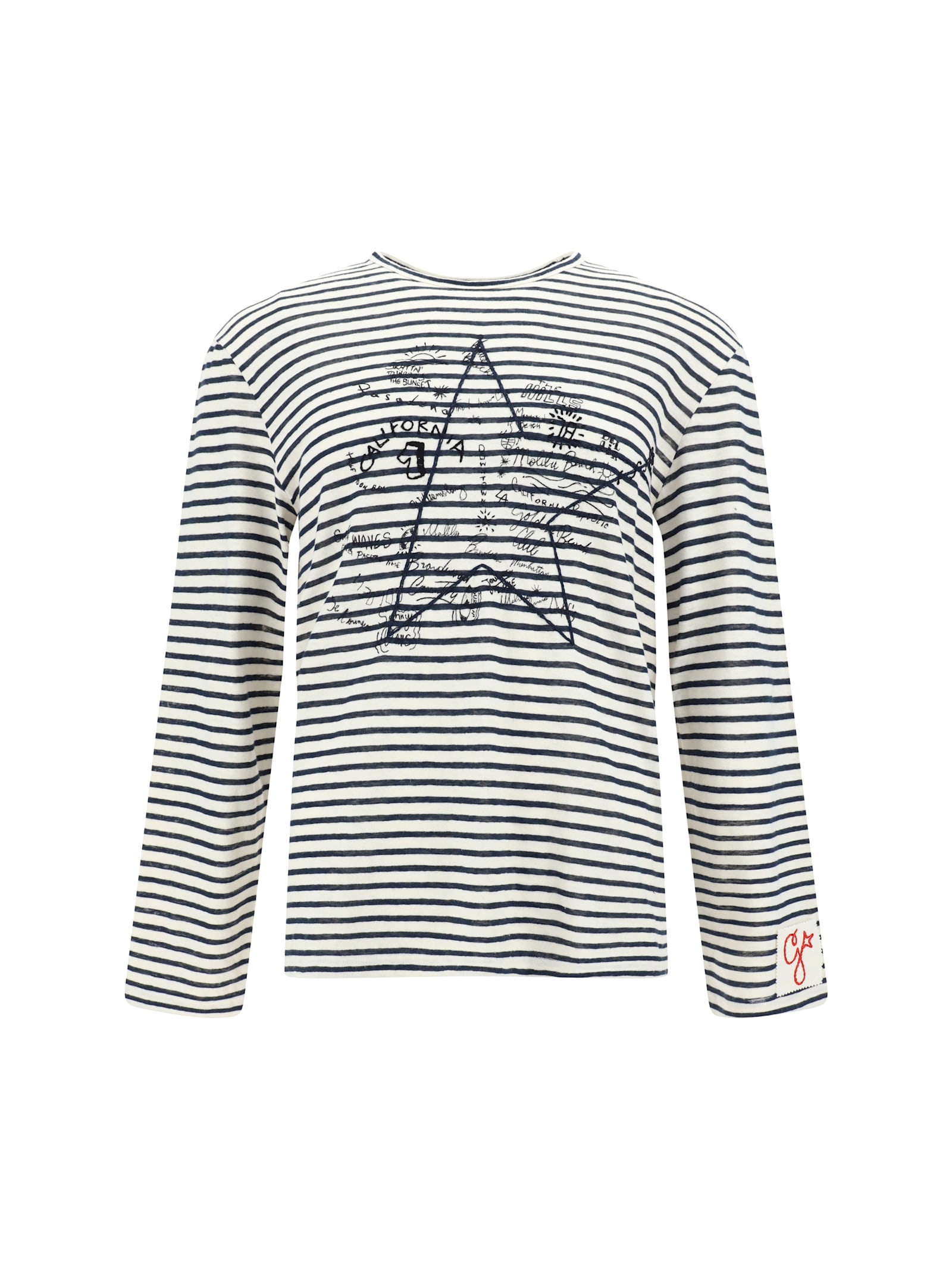 Shop Golden Goose Long Sleeve Jersey In Ecru/blue