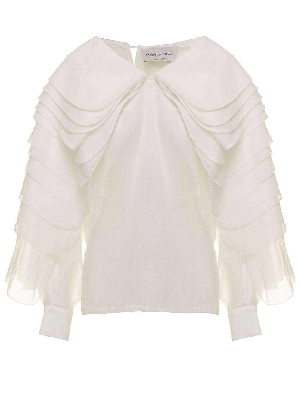 Mario Dice Womans White Ramia Blouse With Layered Sleeves