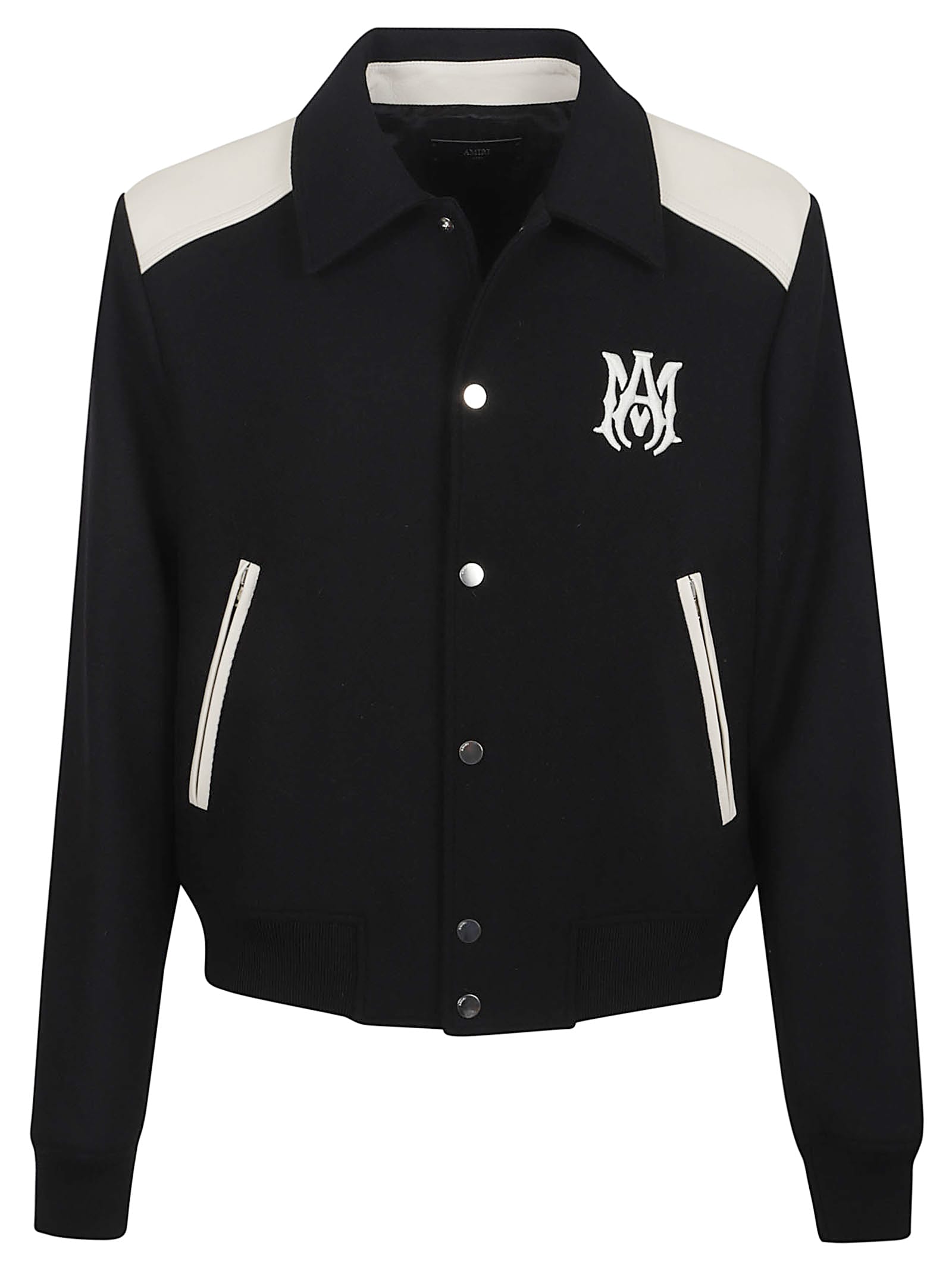 Amiri Varsity Jacket With Embroidered Logo And Contrasting Panels In Black