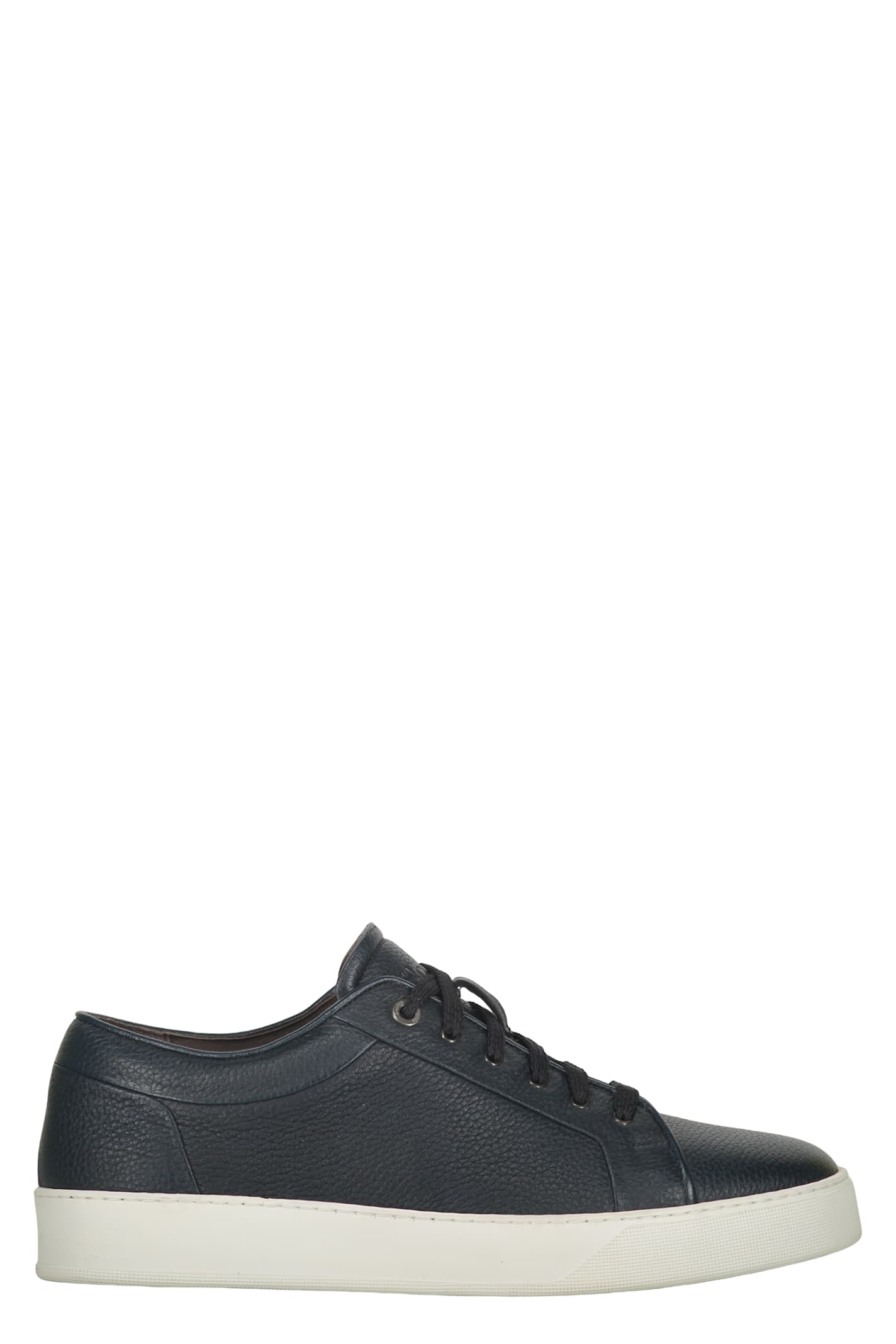 Moorer Grainy Leather Low-top Sneakers In Blue