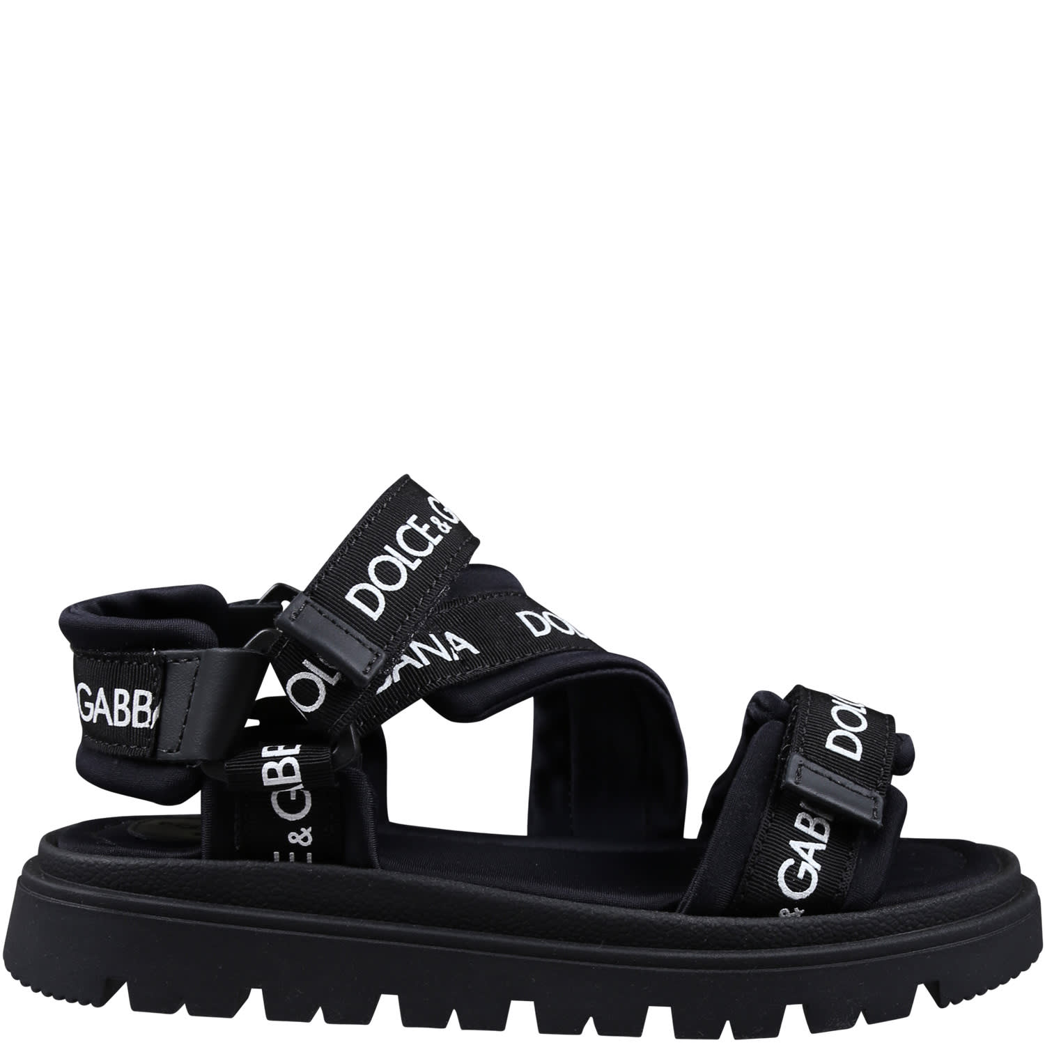 Dolce & Gabbana Black Sandals For Kids With Logo