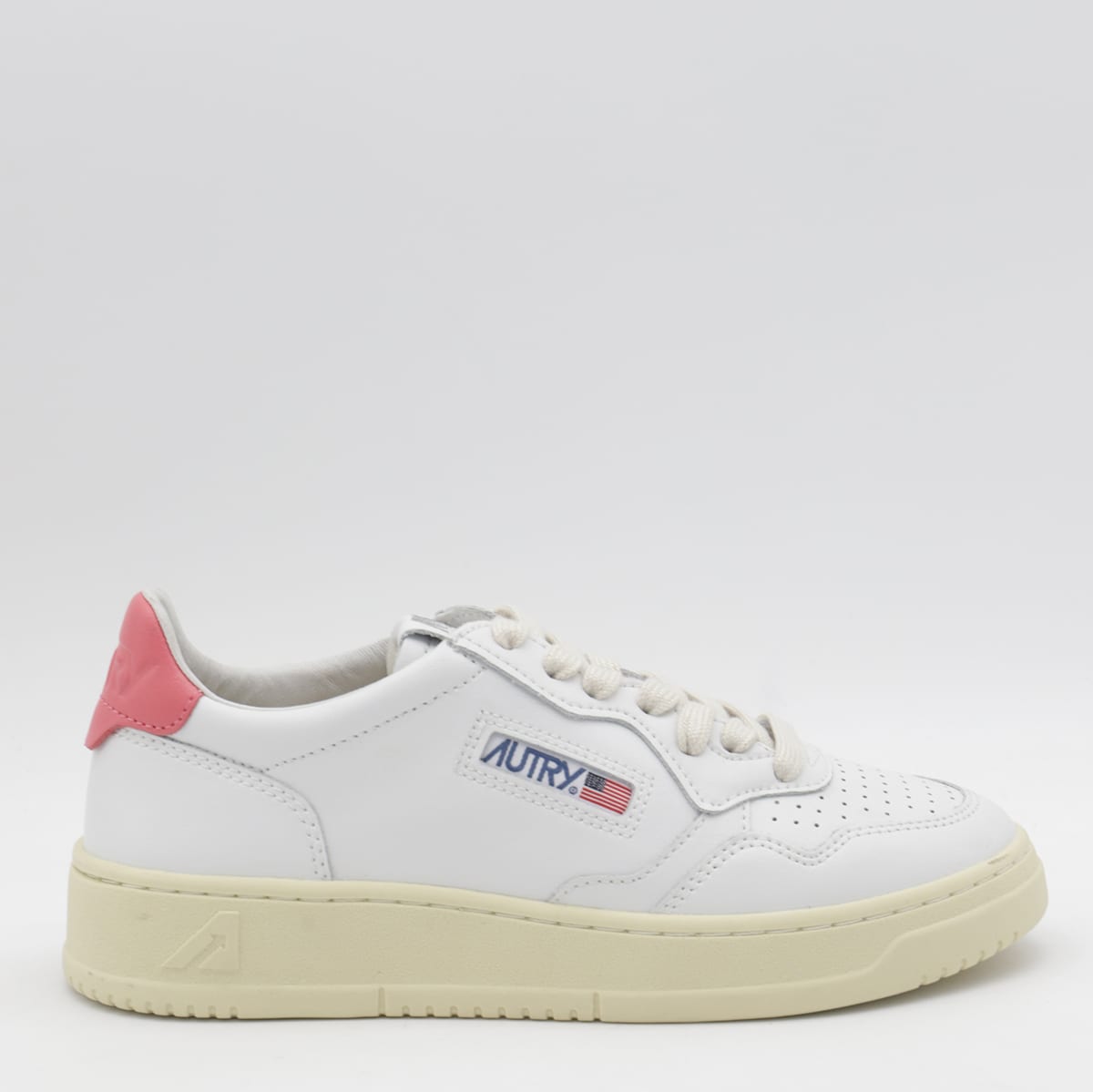 Autry Medialist Low Leather Sneakers In Bianco+rosa