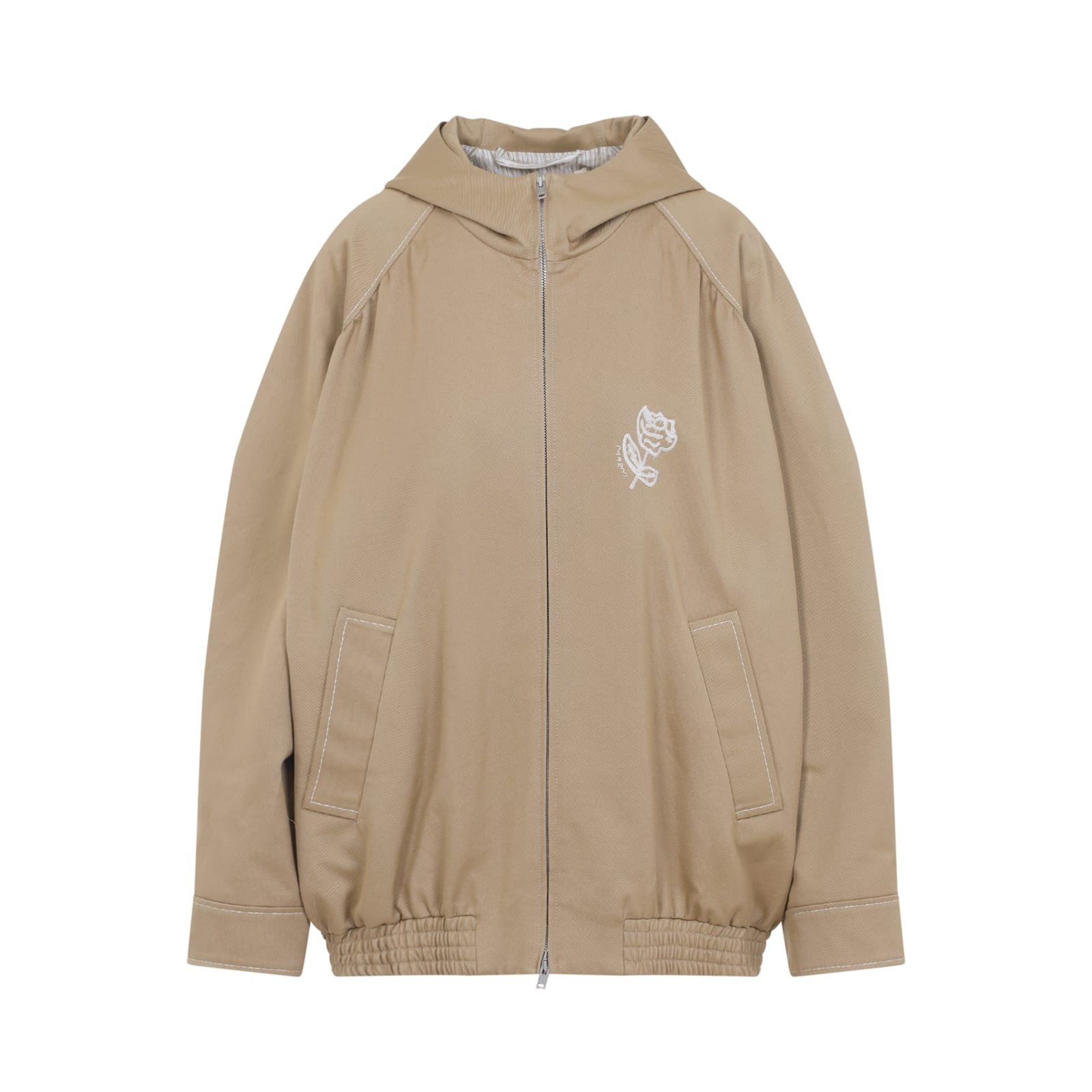 Marni Hooded Jacket With Embroidered Detail And Elasticated Hem In Brown