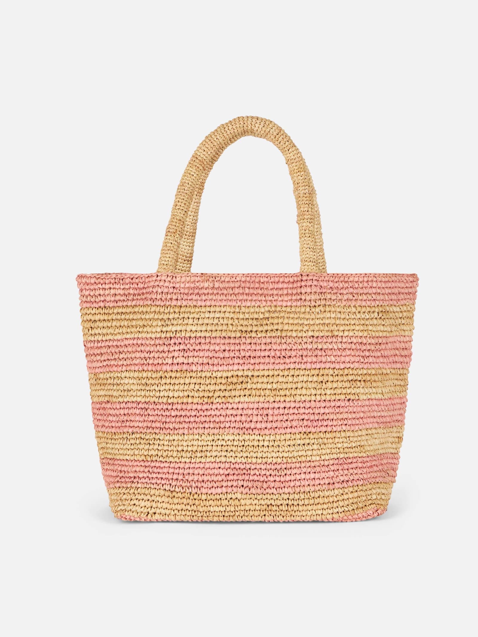 Shop Mc2 Saint Barth Pink Striped Raffia Beach Midi Bag With Cotton Pouch