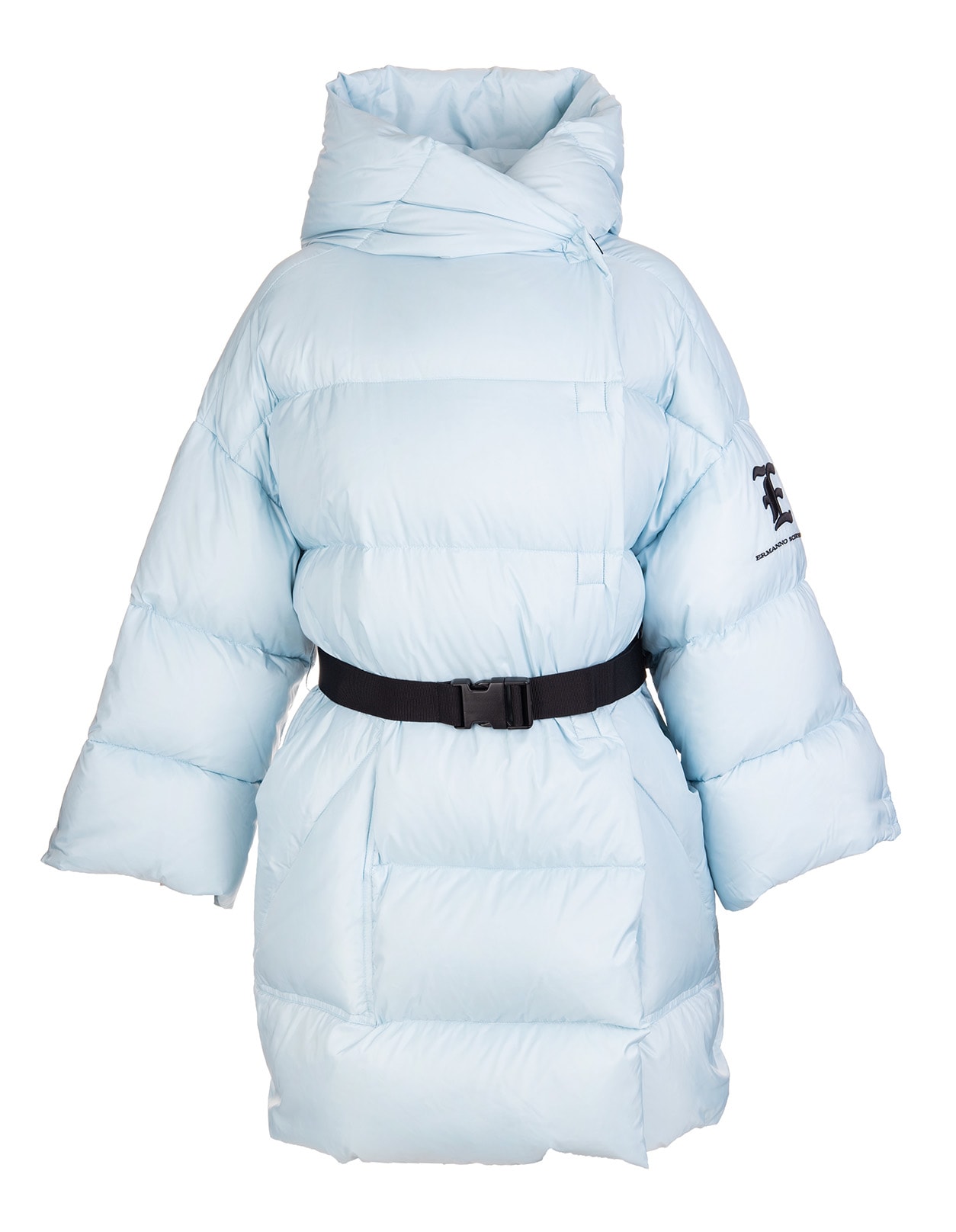 Ermanno Scervino Light Blue Long Down Jacket In Real Goose Down