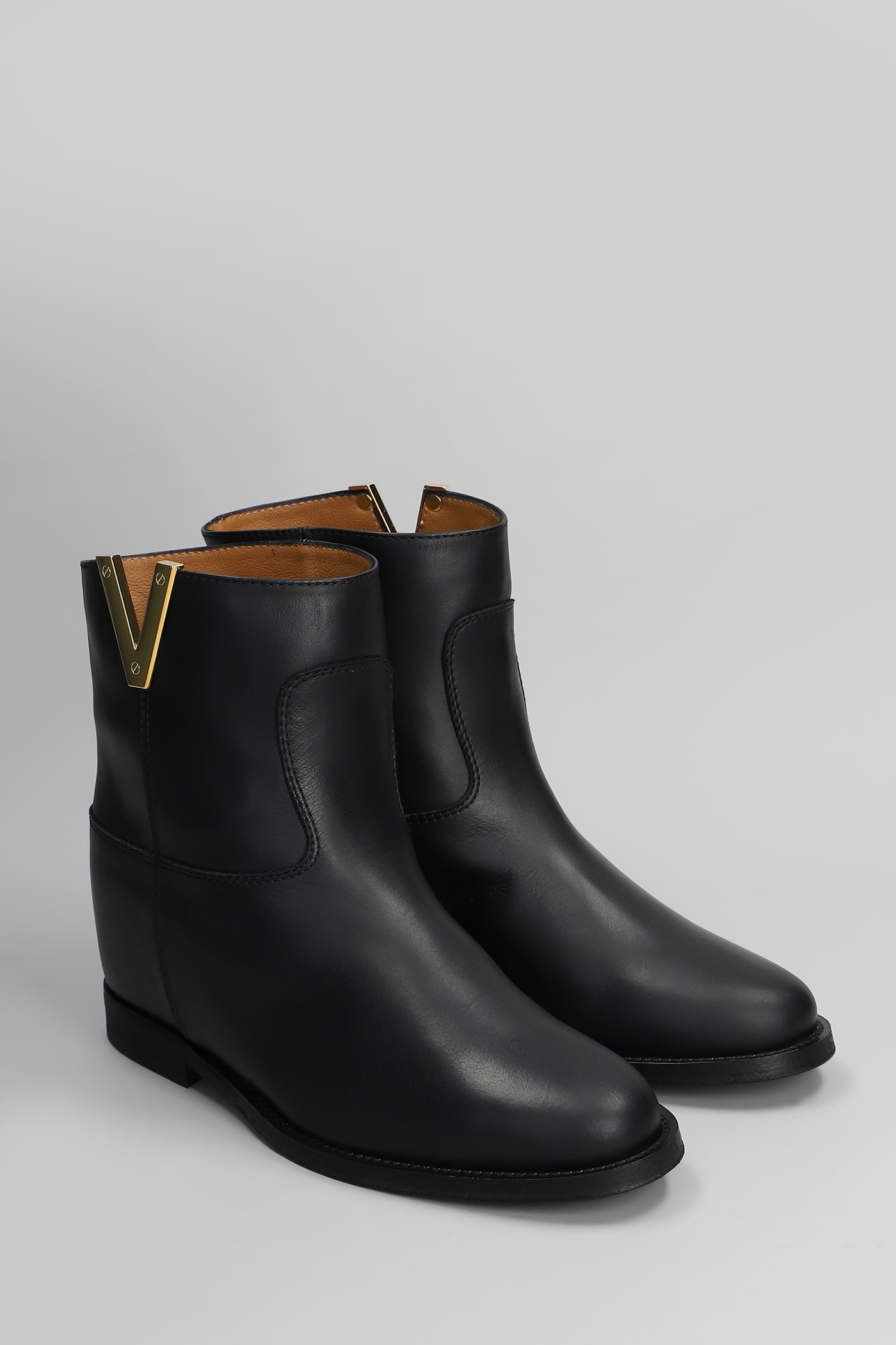Via Roma 15 Ankle Boots Inside Wedge In Black Leather In Black