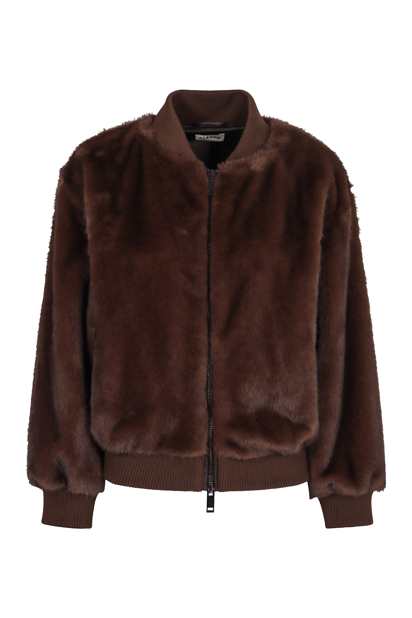 P.a.r.o.s.h . Faux Fur Bomber Jacket With Textured Appearance And Ribbed Details In Brown