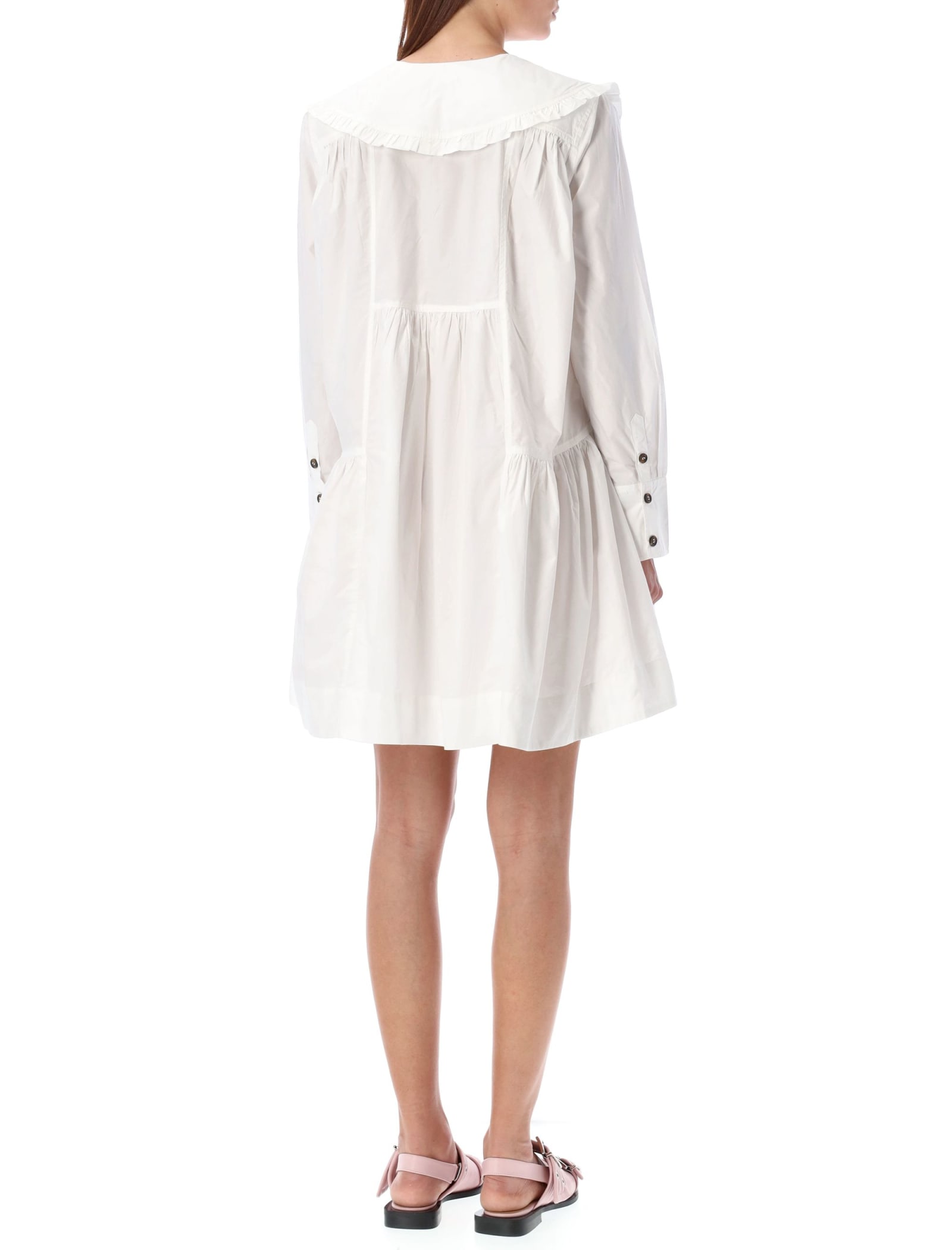 Shop Ganni Wide Mini Shirt Dress In Birght White