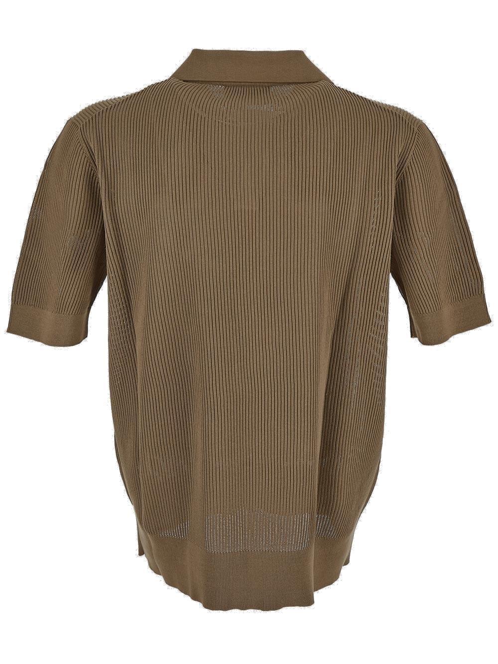 Shop Dolce & Gabbana Openwork V-neck Polo Shirt In Brown