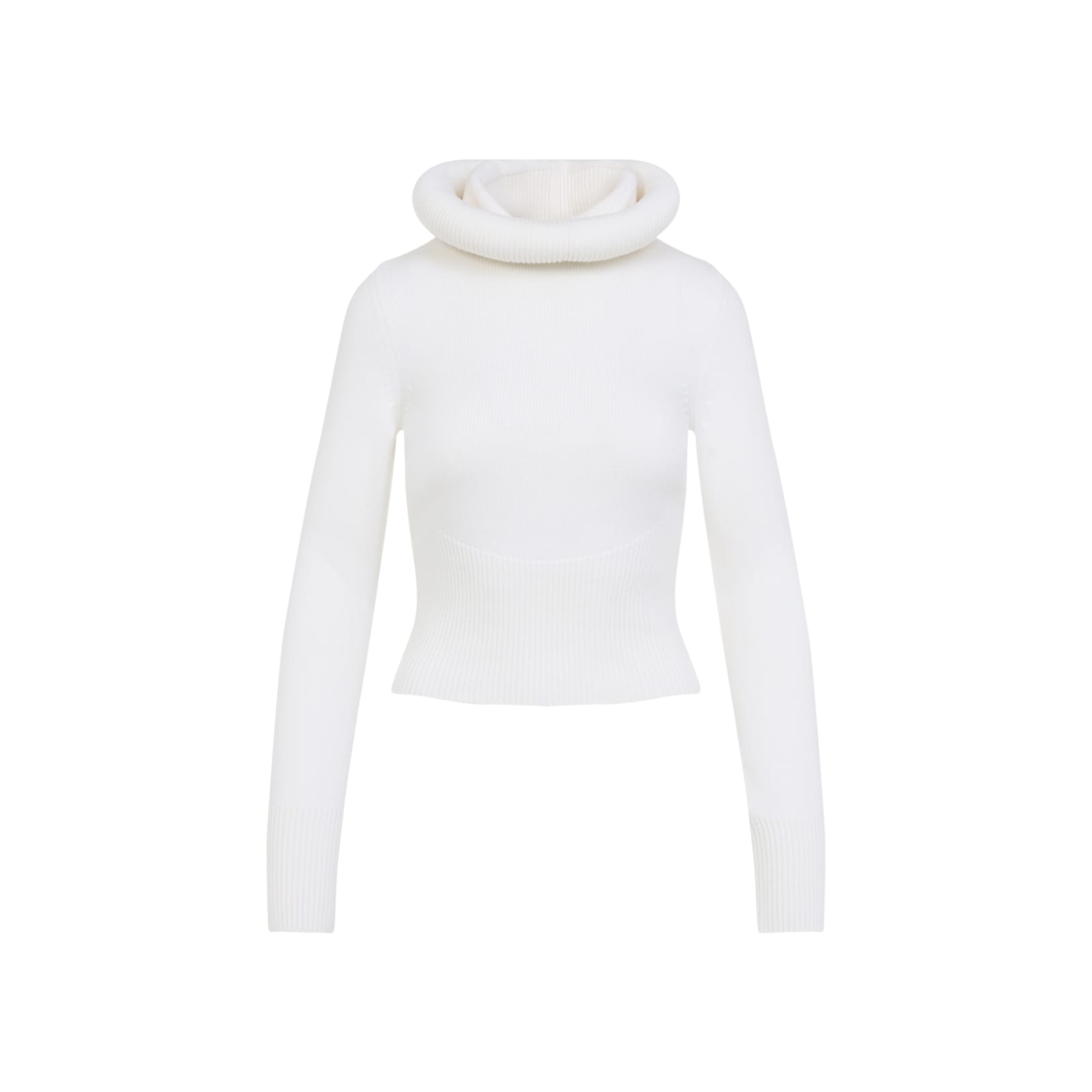 Alaïa Cropped Long Sleeve Hooded Knit Jumper In Neutral