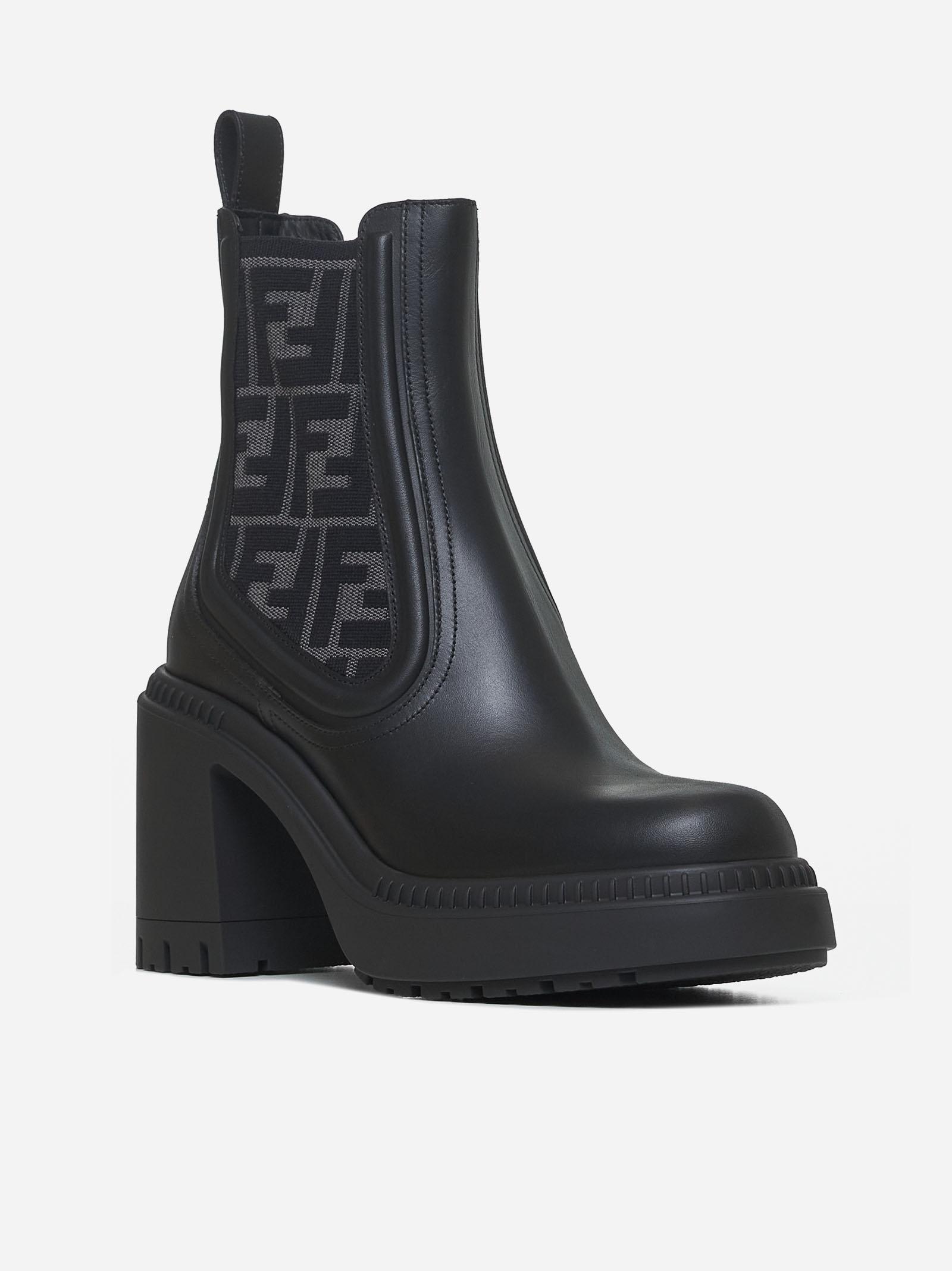 Shop Fendi Domino Biker Leather Ankle Boots In Black