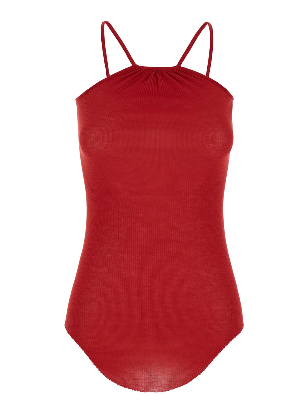Shop Rick Owens Skorpio Red Tank Top With Halterneck In Ribbed Silk Blend Woman
