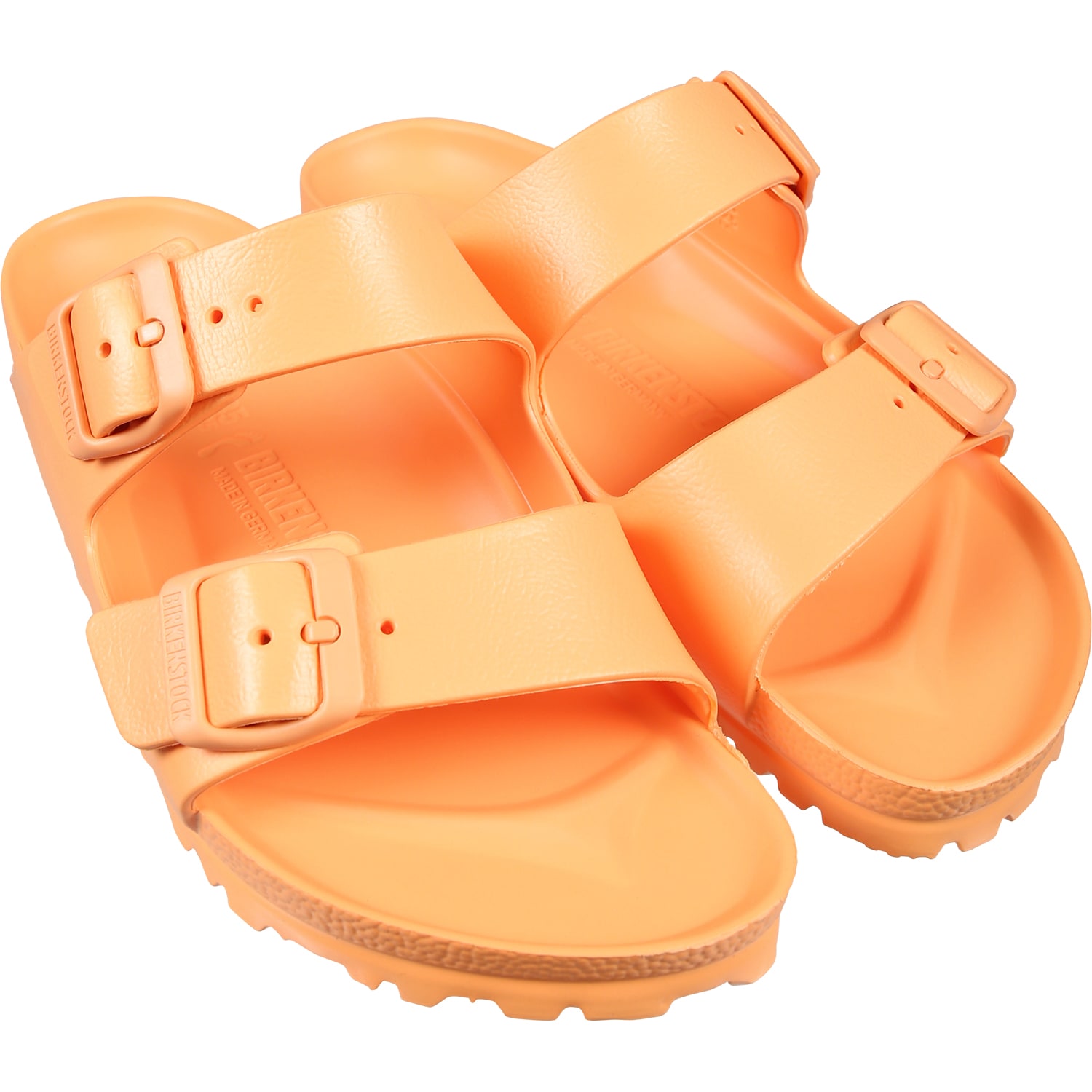 Shop Birkenstock Arizona Eva Orange Slippers For Kids With Logo