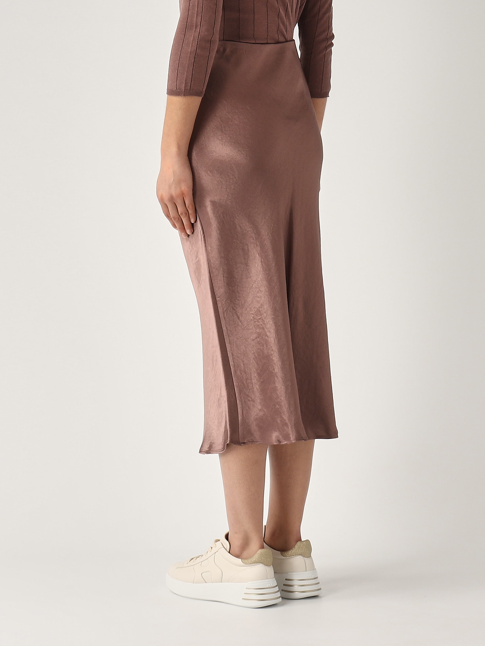 Max Mara Satin Alessio Midi Skirt In Rosa Antico