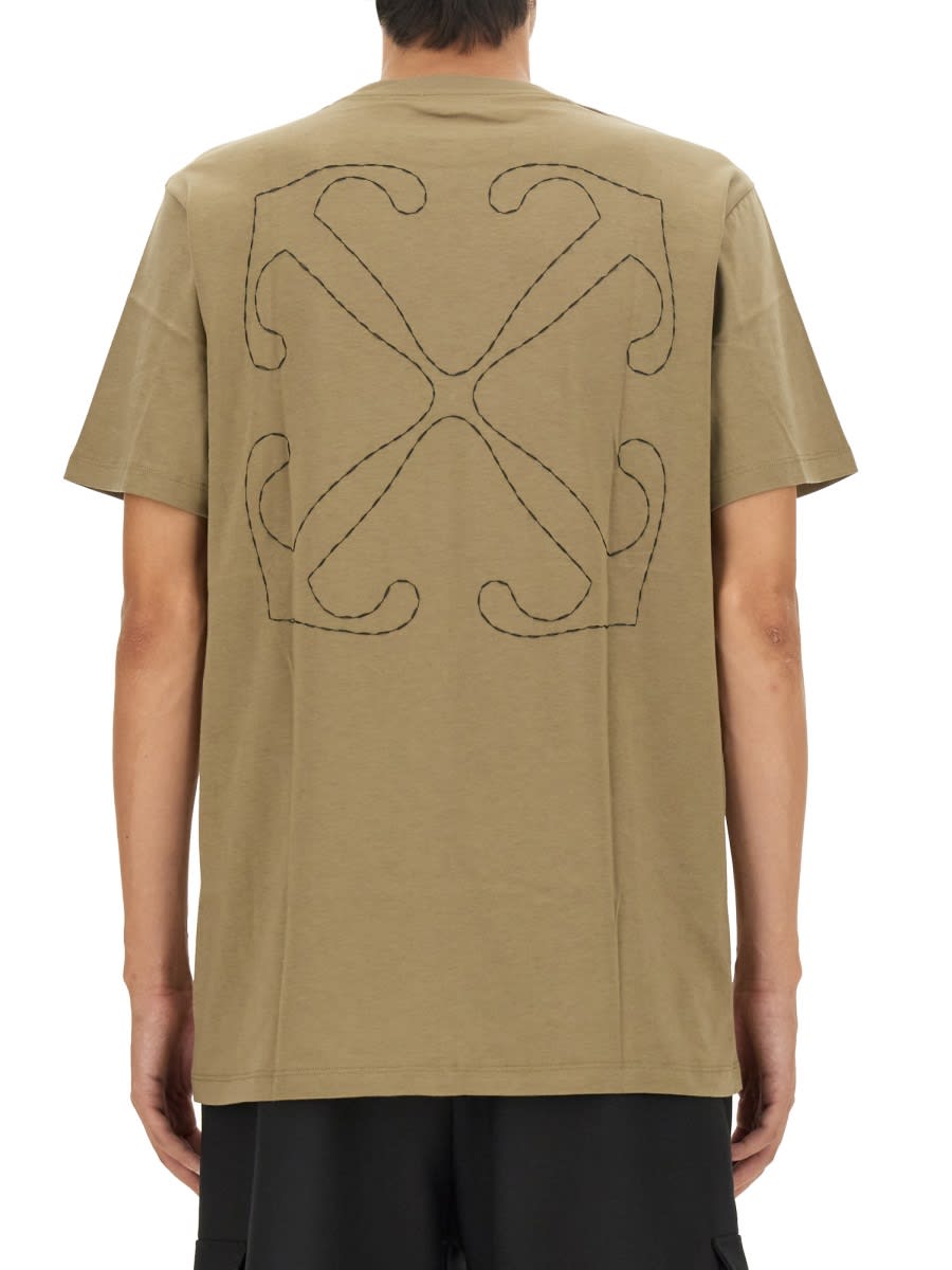 Shop Off-white T-shirt With Arrow Embroidery In Beige