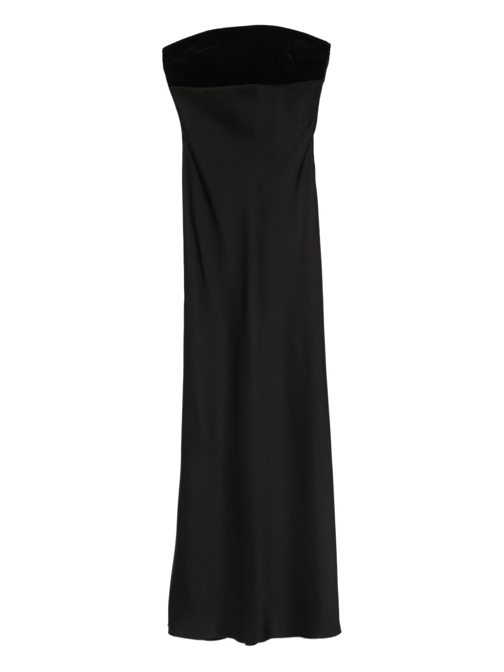 Max Mara Baia Velvet-trimmed Satin Bustier Gown In Black