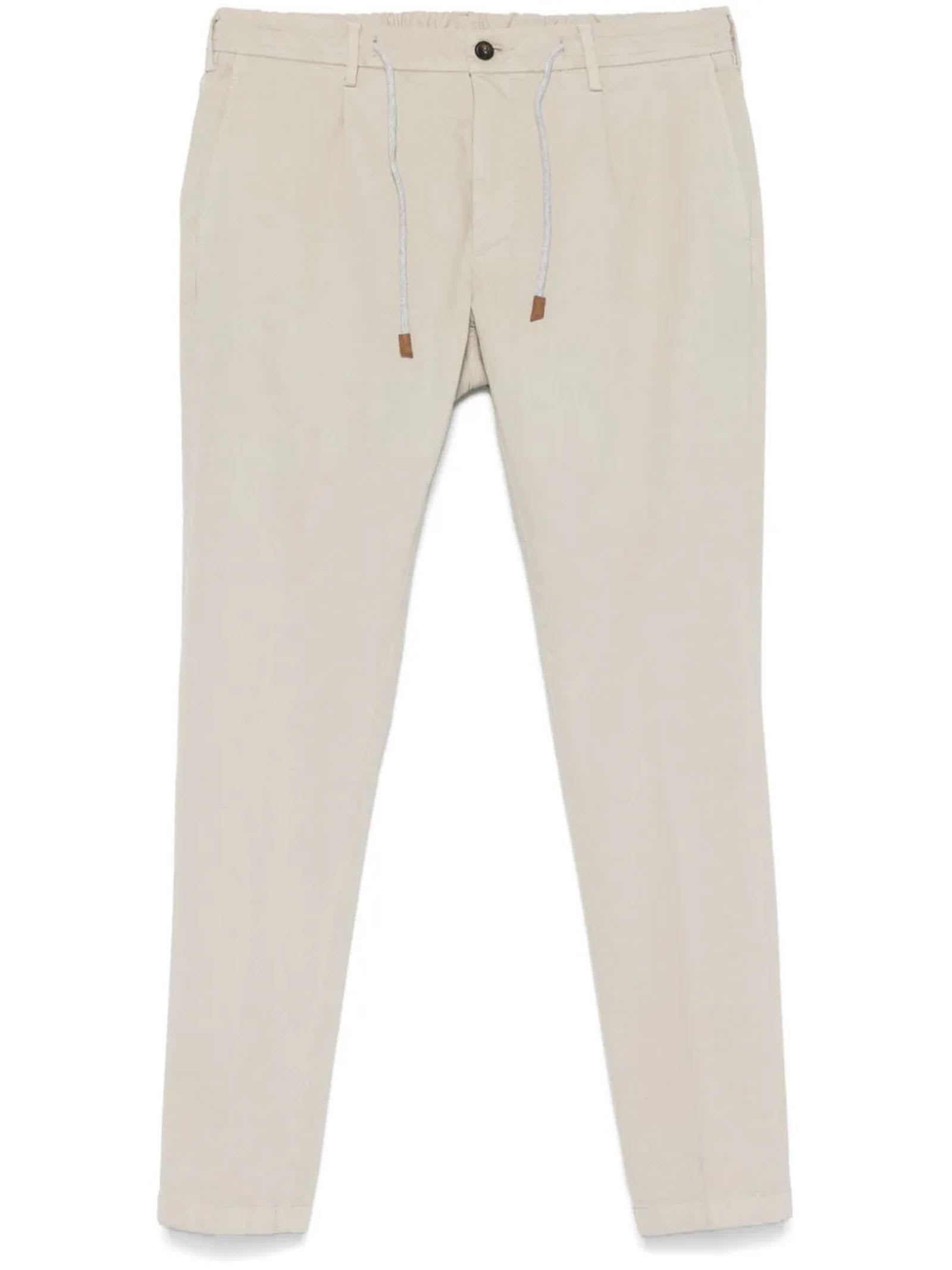 Shop Eleventy Beige Cotton-lyocell Blend Trousers