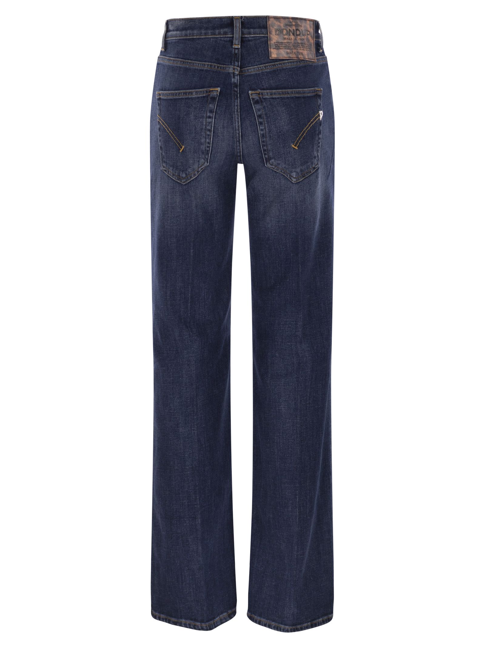 Dondup Medium Blue Straight-leg Jeans With Button Closure In Blue