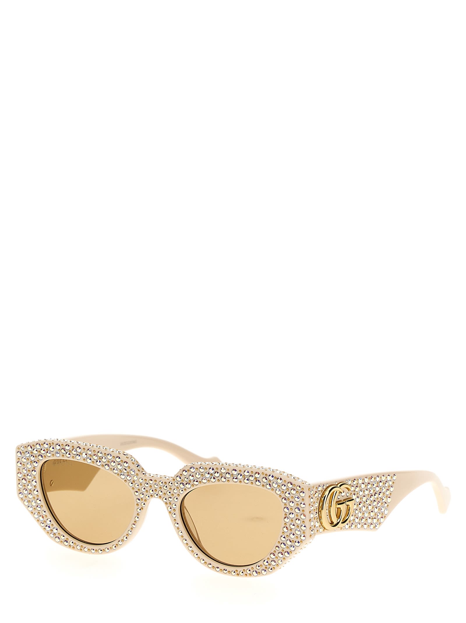 Shop Gucci Geometric Crystal Sunglasses In White