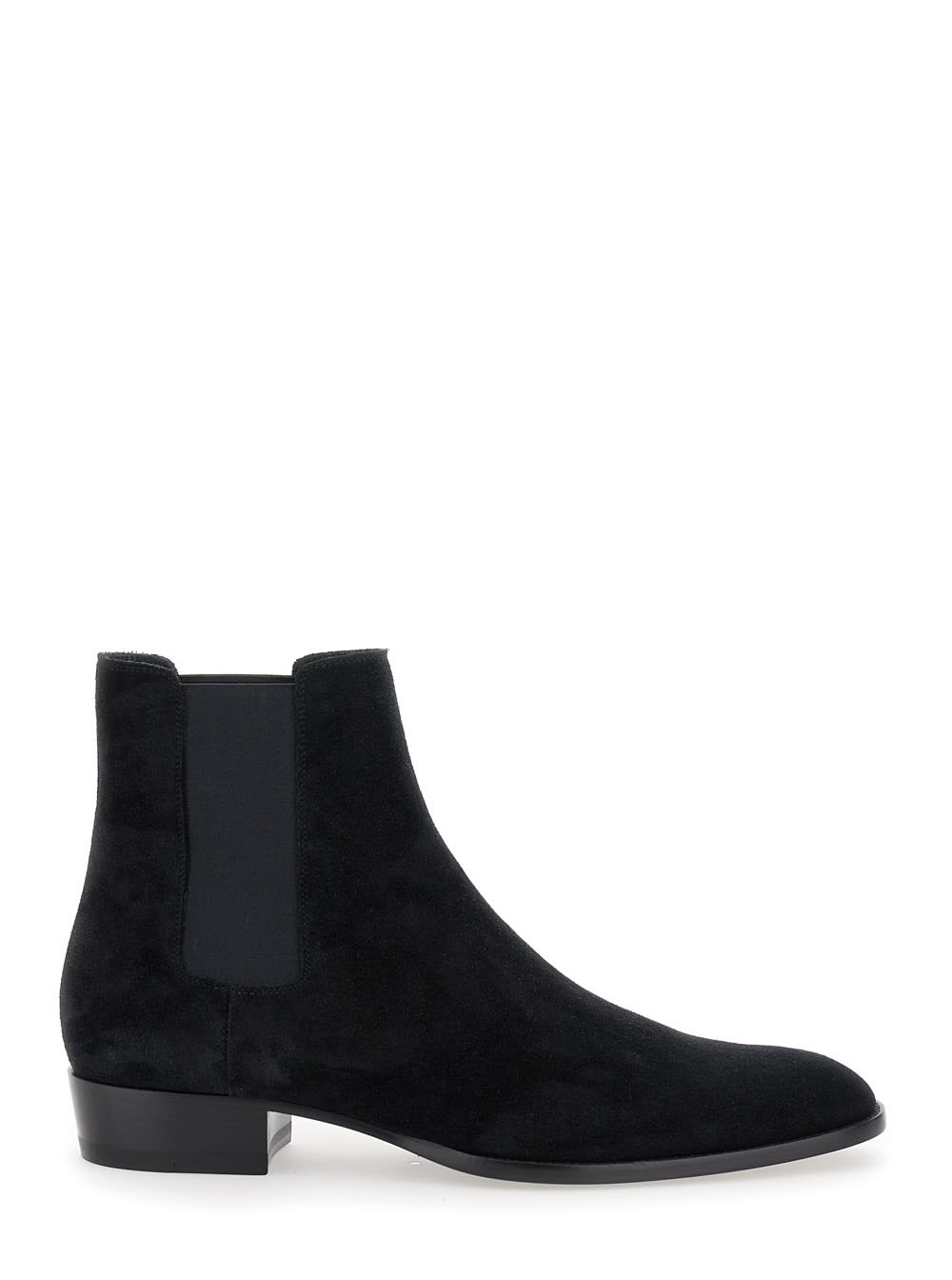 Shop Saint Laurent Wyatt Black Chelsea Boots In Suede Man