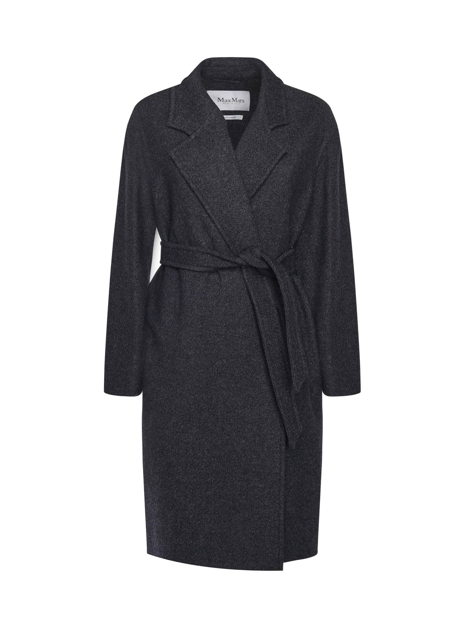 Max Mara Denim-effect Wool Coat In Black